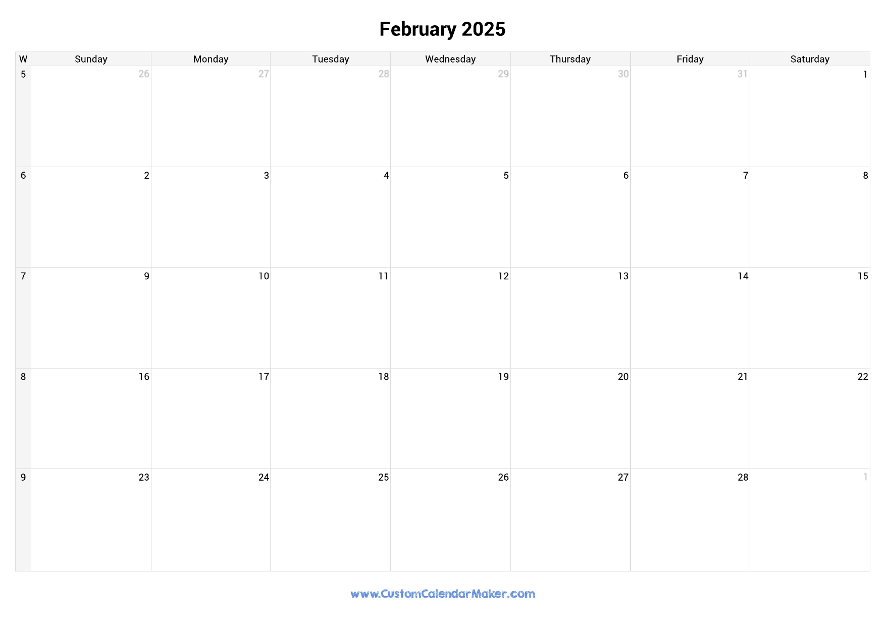 52 Week Calendar 2025 Printable