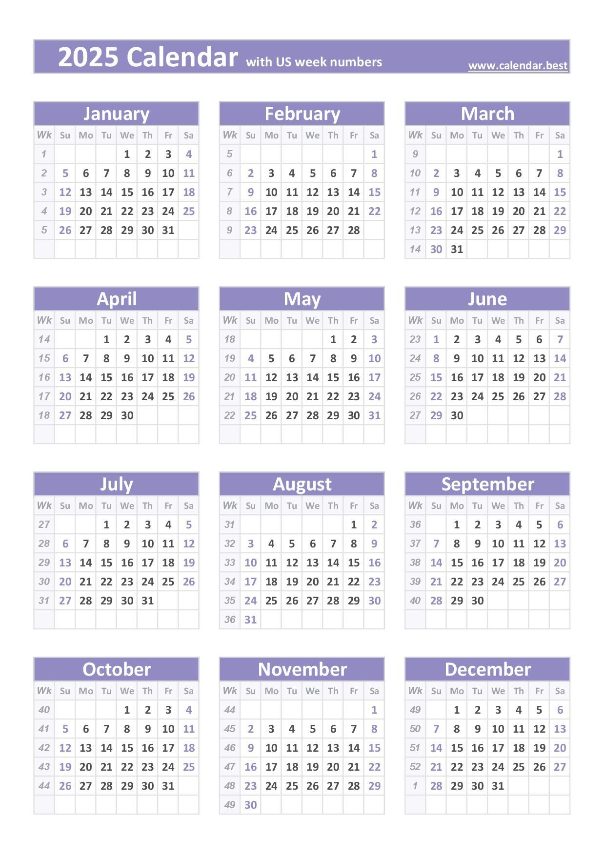 2025 Calendar With Week Numbers US And ISO Week Numbers 