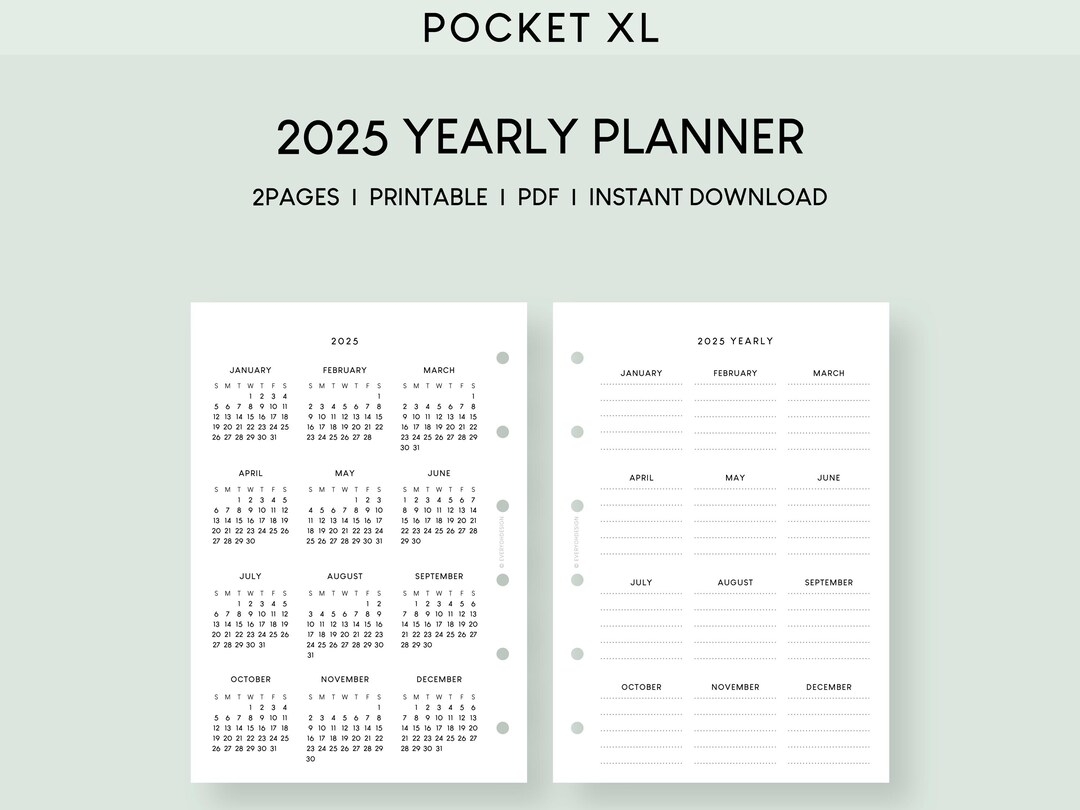 2025 Calendar Yearly Planner Pocket Plus Printable Insert Future Log Template Yearly Goal Management Year At A Glance Etsy