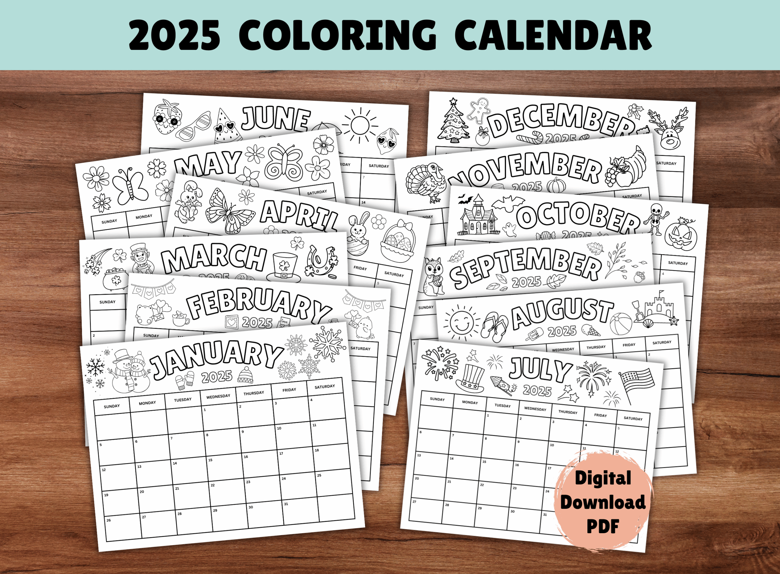 2025 Coloring Calendar Download 2025 Calendar Printable Activity For Kids 12 Month Calendar Worksheet Seasonal Monthly Coloring Pages 2025 Classful