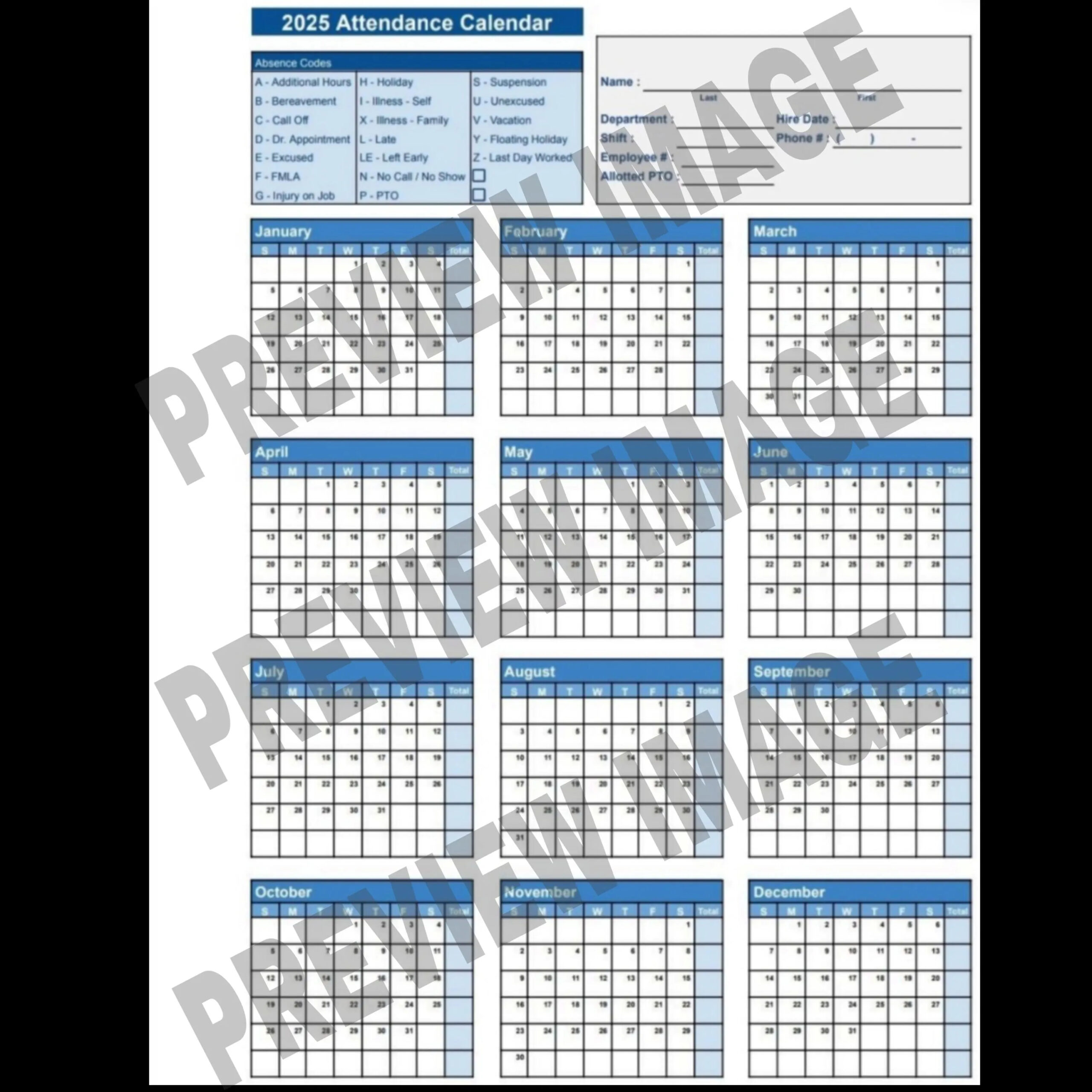 2025 Employee Attendance PTO Tracker Etsy