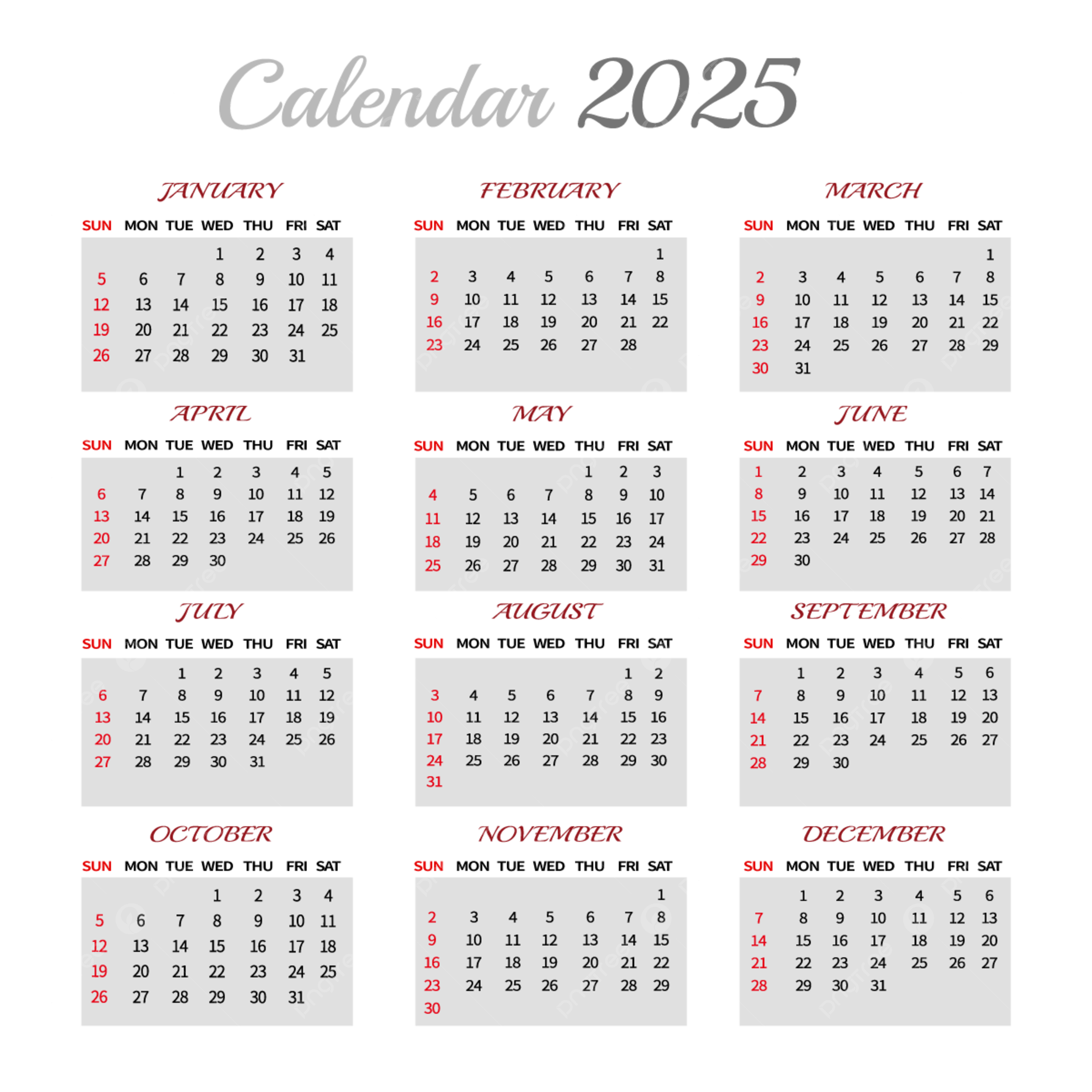 2025 English Calendar Records Vector Calendar 2025 English PNG And Vector With Transparent Background For Free Download