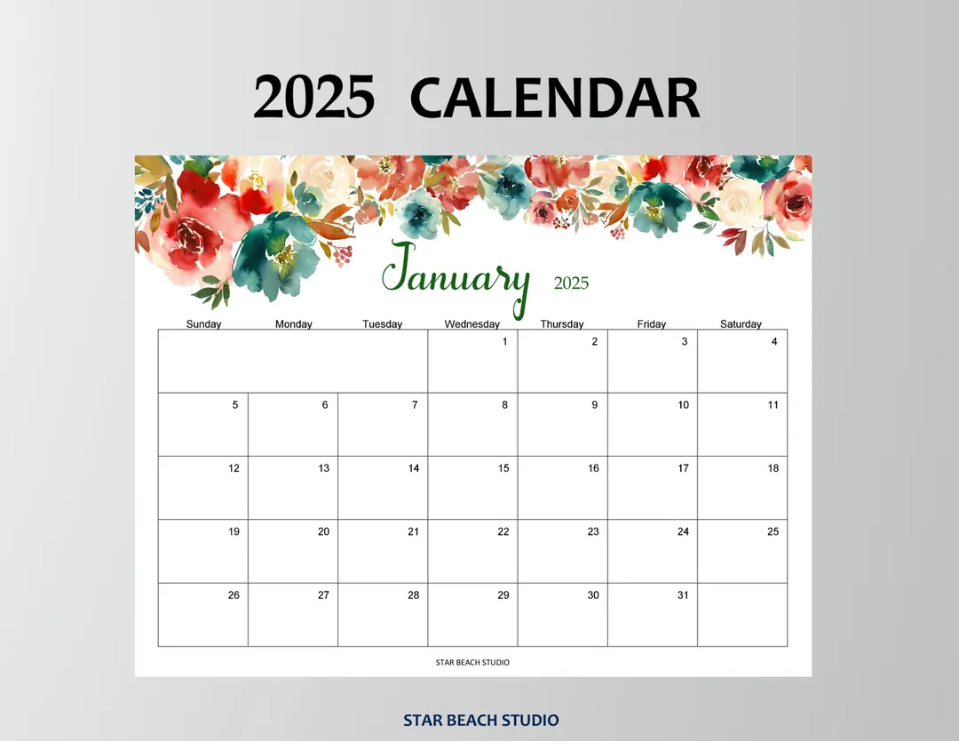 2025 Floral Calendar Printable Monthly Planner digital PDF Etsy