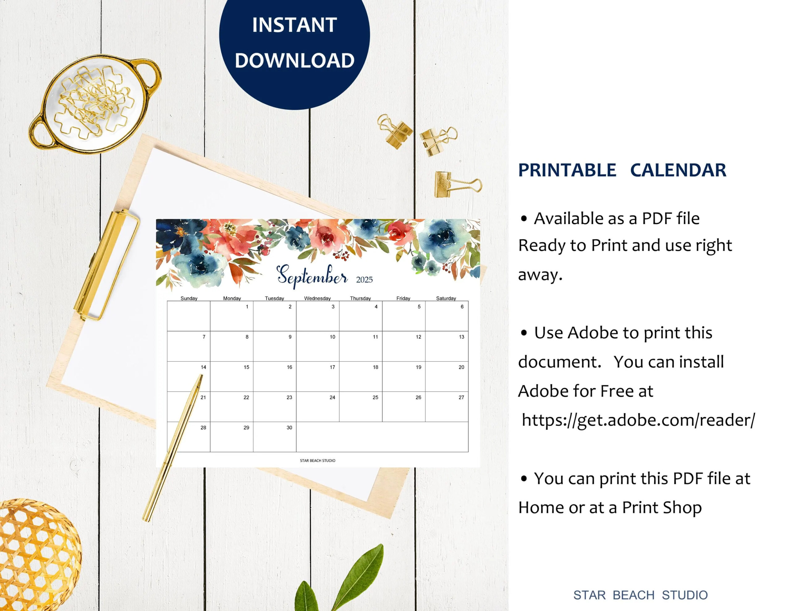 2025 Floral Calendar Printable Monthly Planner digital PDF Etsy