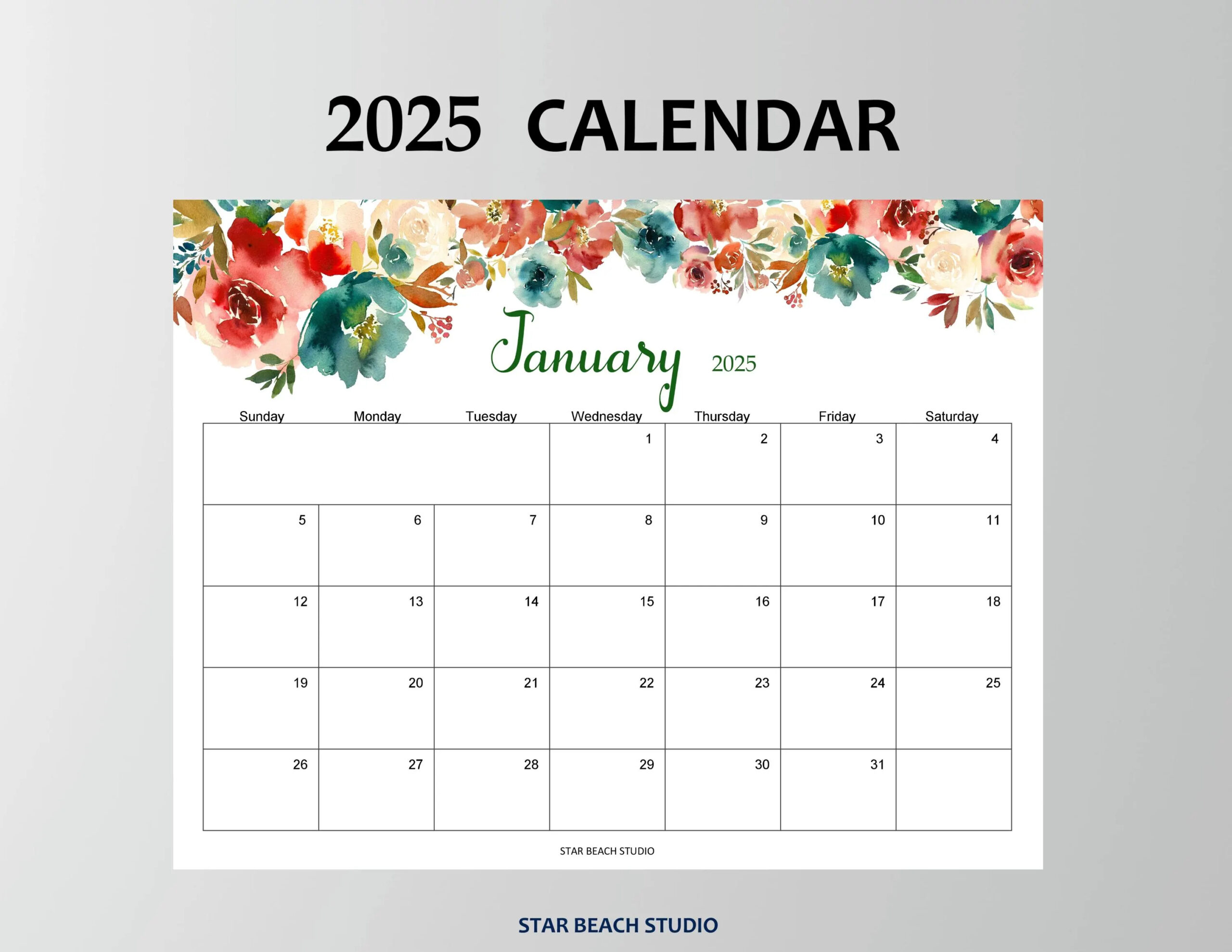 2025 floral calendar printable monthly planner digital pdf etsy