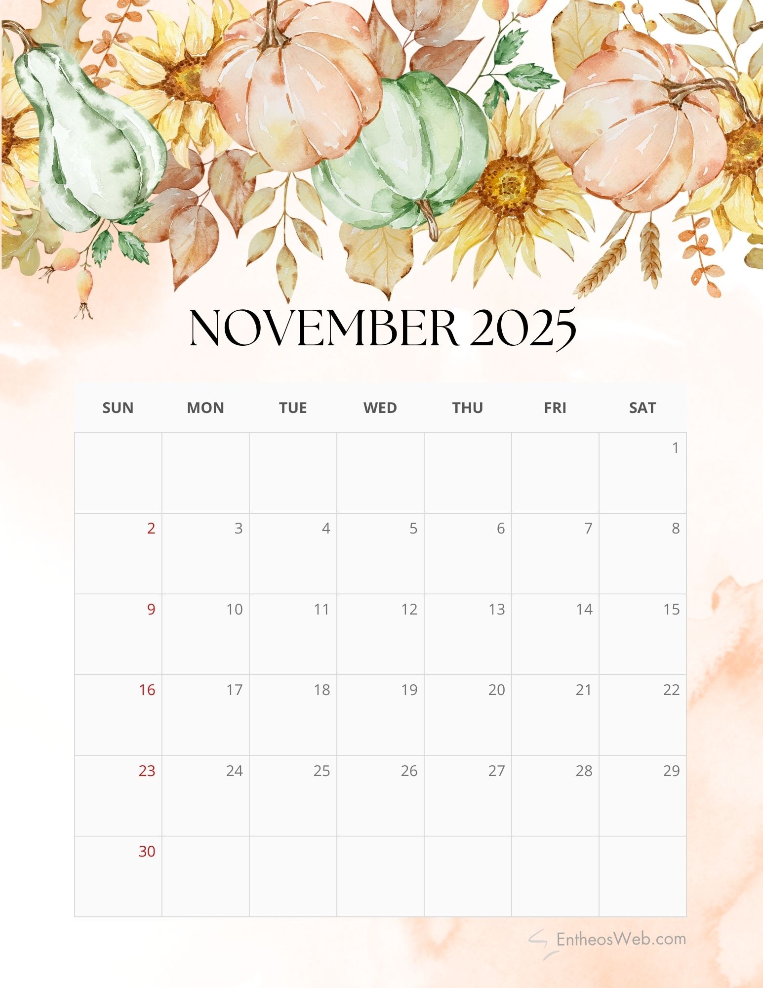 Printable 2025 Floral Monthly Calendar
