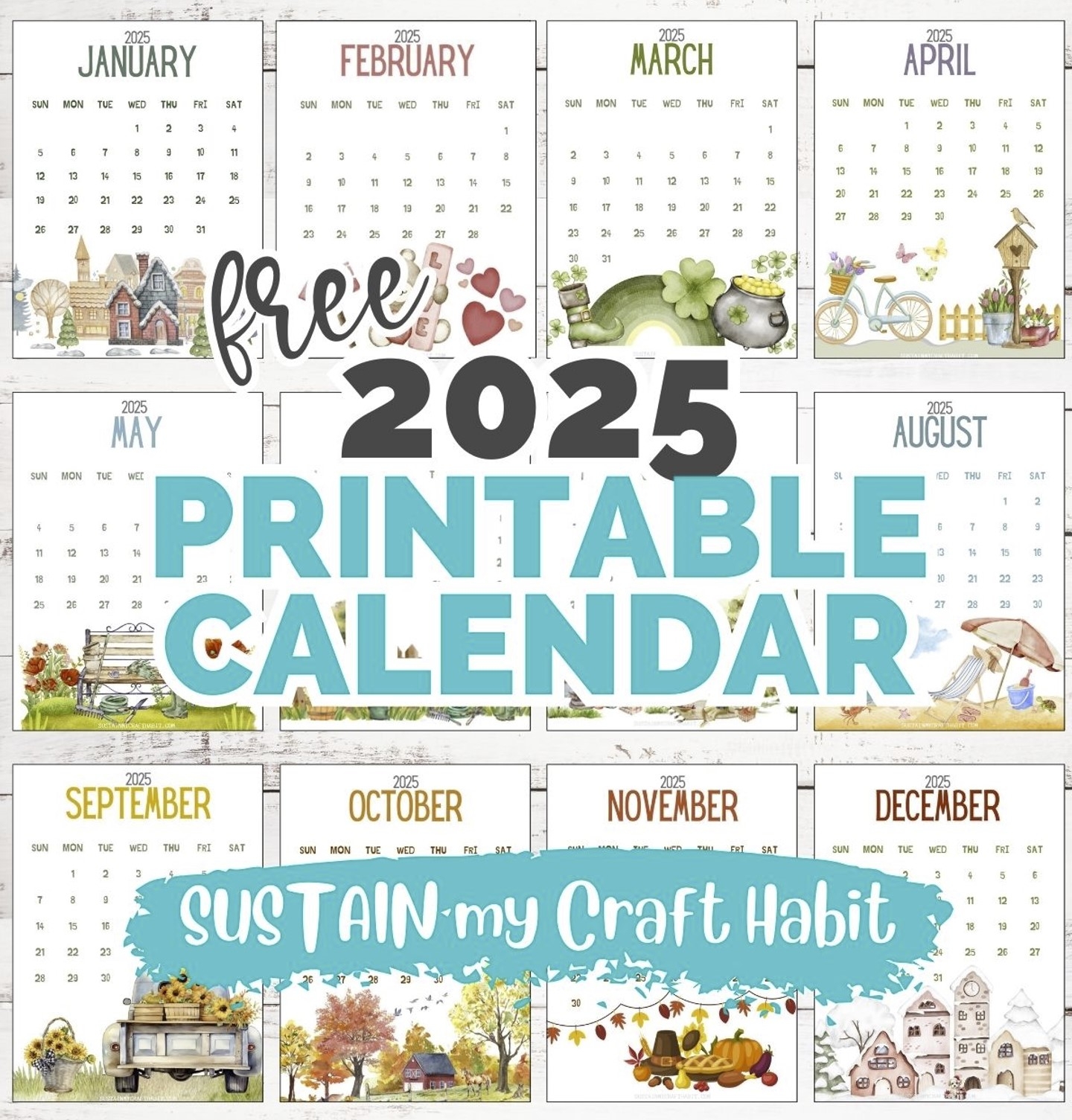2025 FREE Printable Calendar Monthly Sustain My Craft Habit