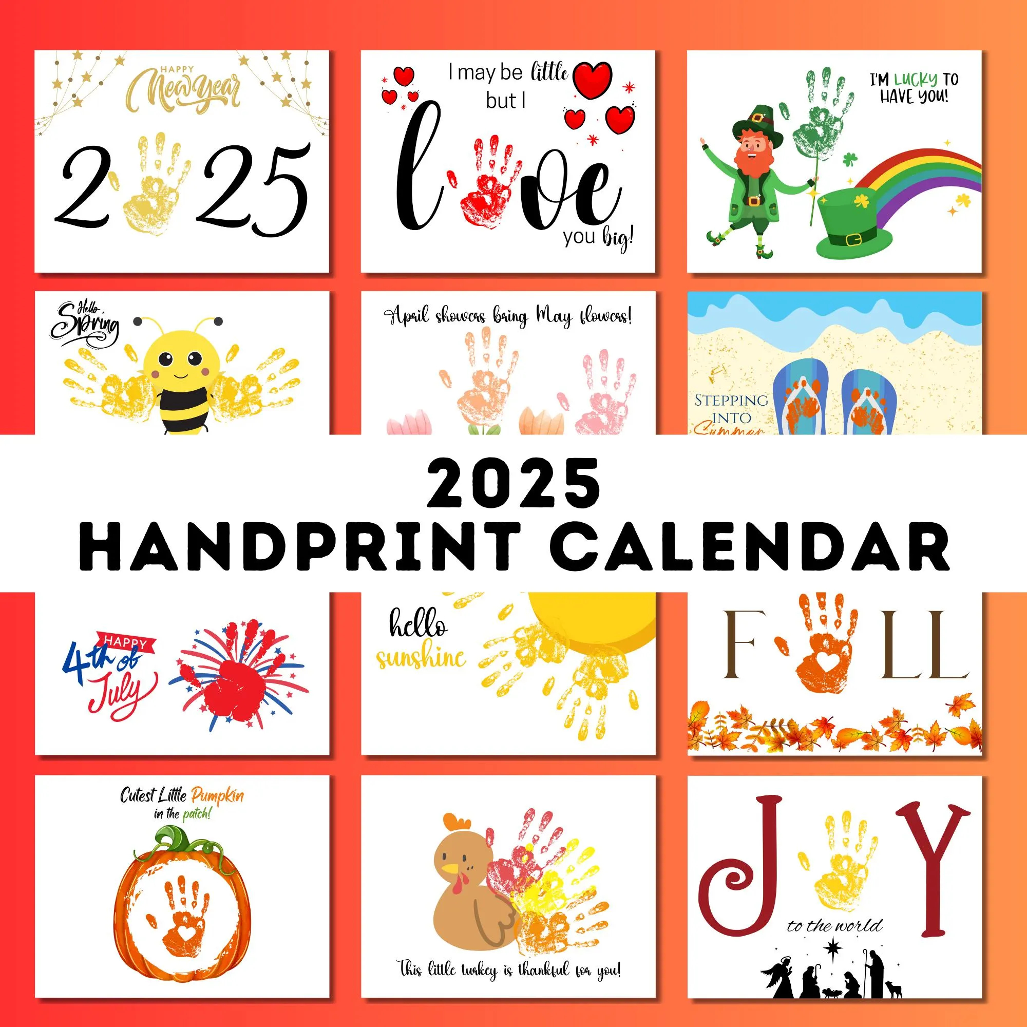 2025 Handprint Calendar Monthly Handprint Art Memory Keepsake Kids Baby Toddler Preschool Daycare Activity Etsy