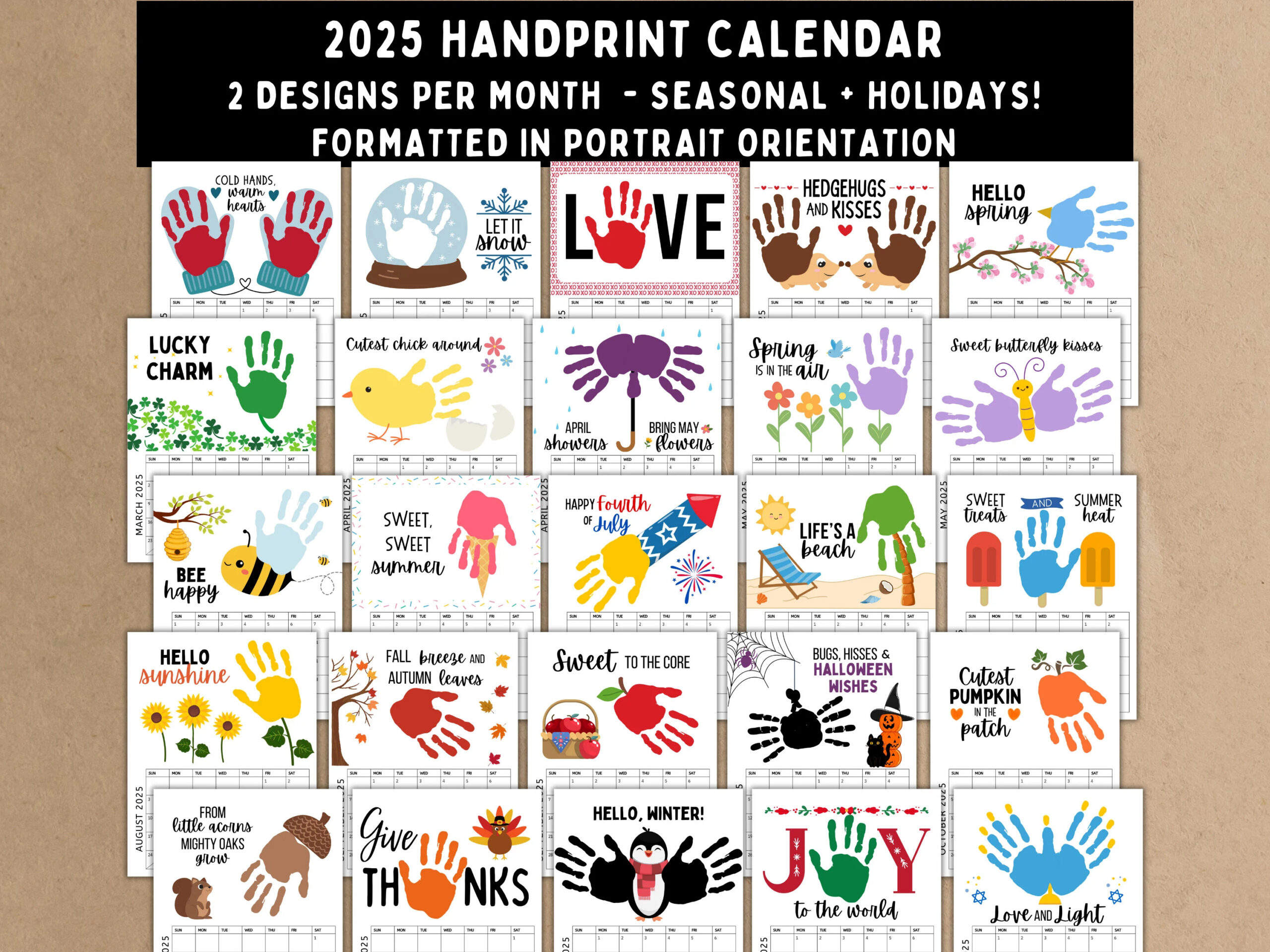 2025 Handprint Calendar Printable Keepsake Craft For Kids Toddlers Babies DIY Gift Idea Etsy
