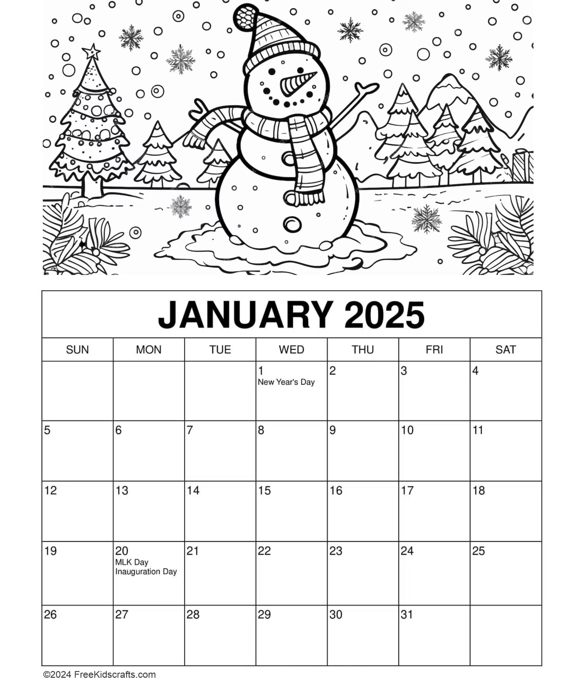 2025 JANUARY COLORING CALENDAR TO PRINT 2025 JANUARY COLORING CALENDAR TO PRINT