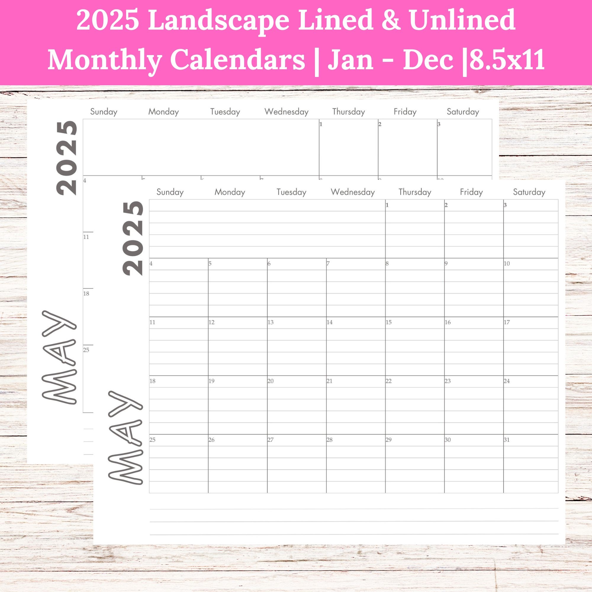 Calendar With Lines 2025 Printable