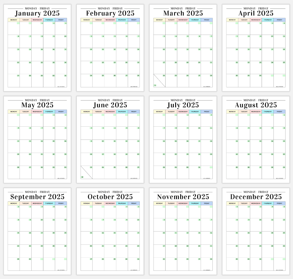 Printable Monday Through Friday Calendar