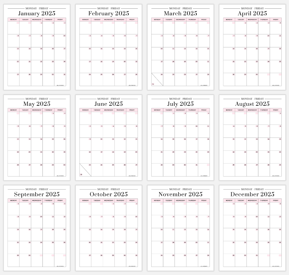 2025 Monday To Friday Calendar Printables Cute Free JellyMemos