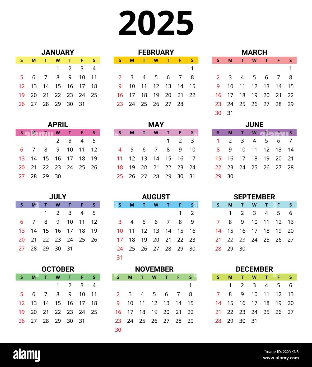 2025 Month Printable Color Calendar Modern Vector Template Illustration Plan Your Year With Style Stock Vector Image Art Alamy 2025 Month Printable Color Calendar Modern Vector Template Illustration Plan Your Year With Style Stock Vector Image Art Alamy