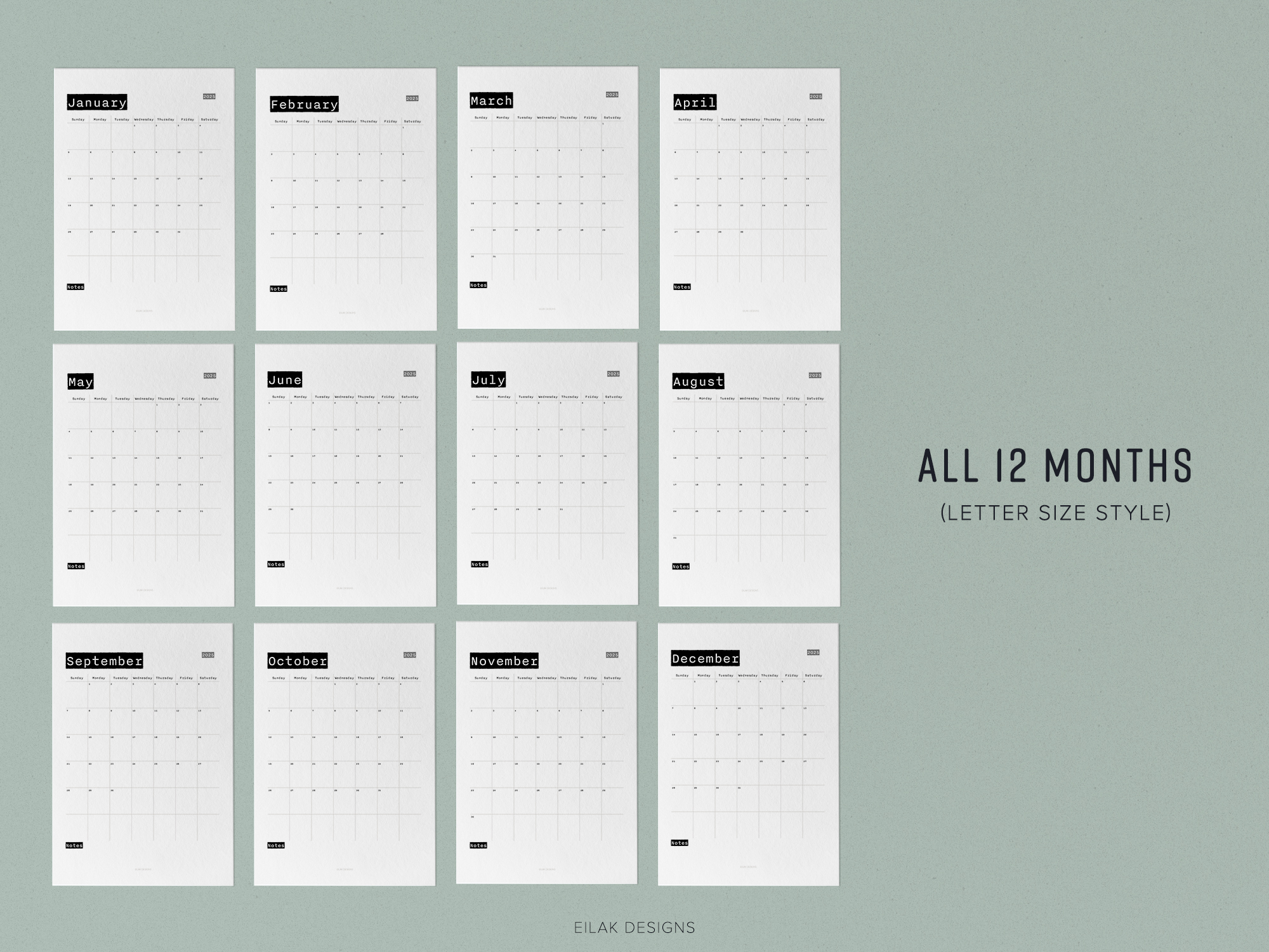 2025 Printable Monthly Calendars