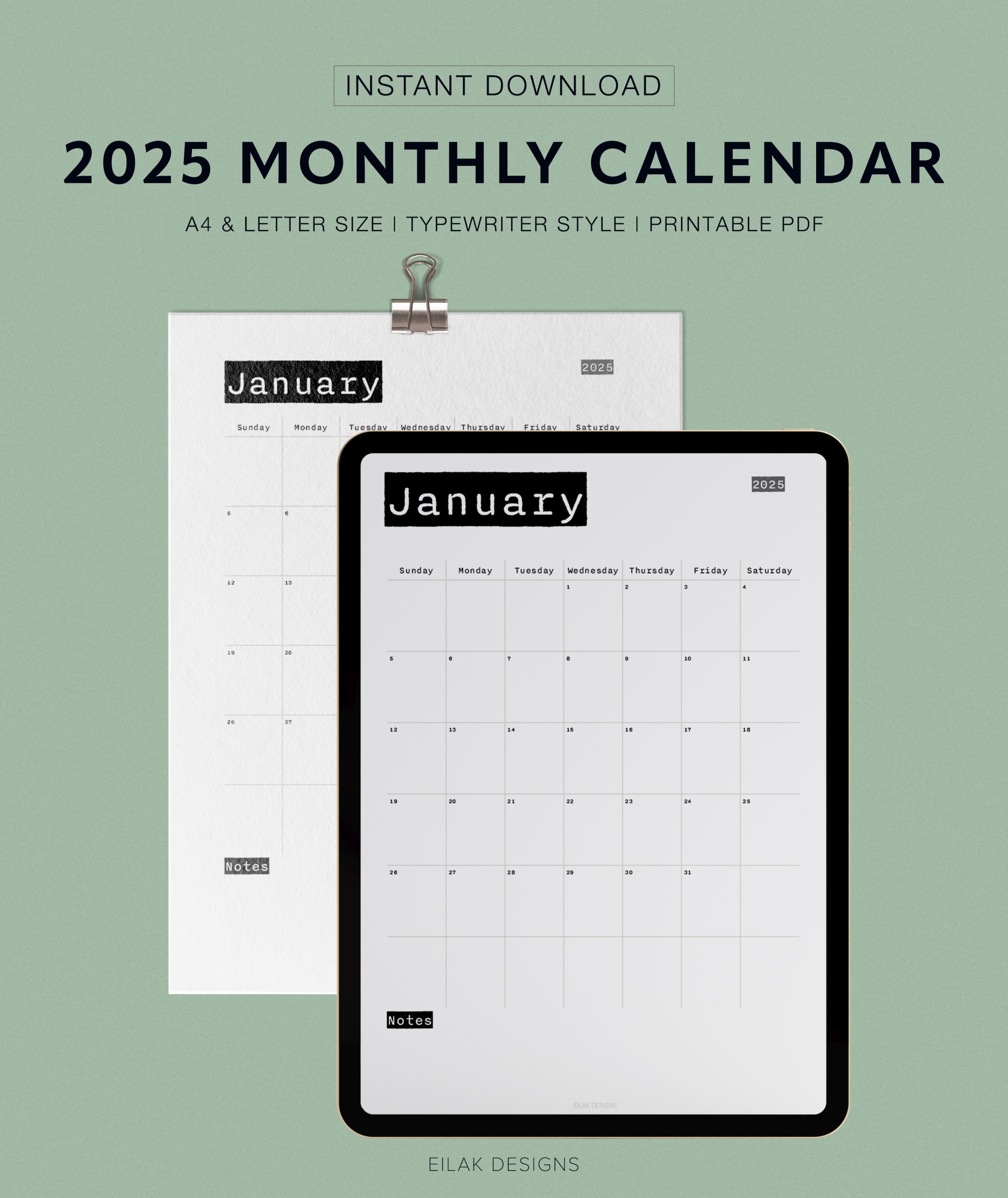 2025 Monthly Calendars Printable