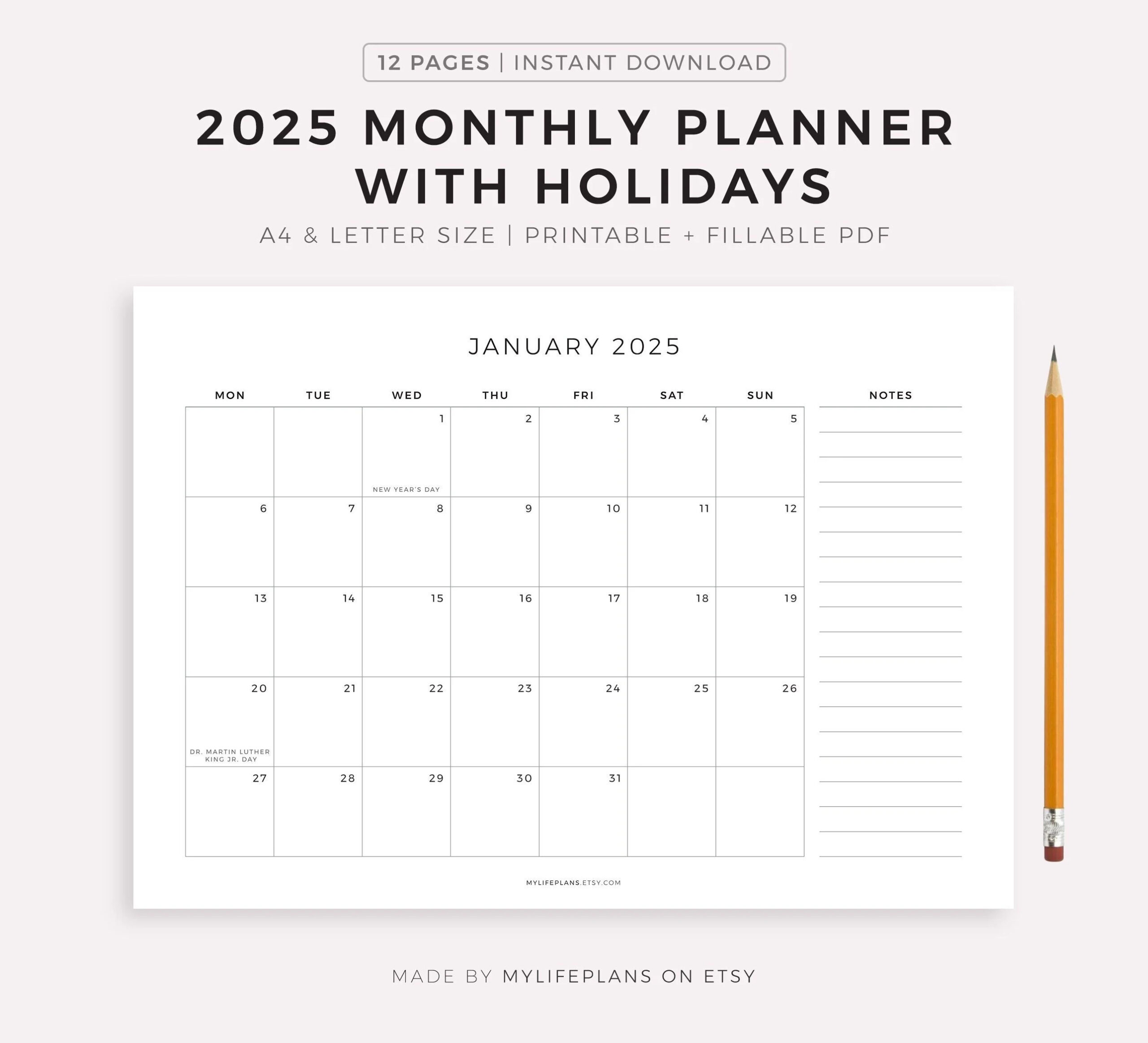 2025 Monthly Planner With Holidays Monthly Organizer Month At A Glance 2025 Calendar A4 letter Landscape Printable Fillable PDF Etsy 2025 Monthly Planner With Holidays Monthly Organizer Month At A Glance 2025 Calendar A4 letter Landscape Printable Fillable PDF Etsy