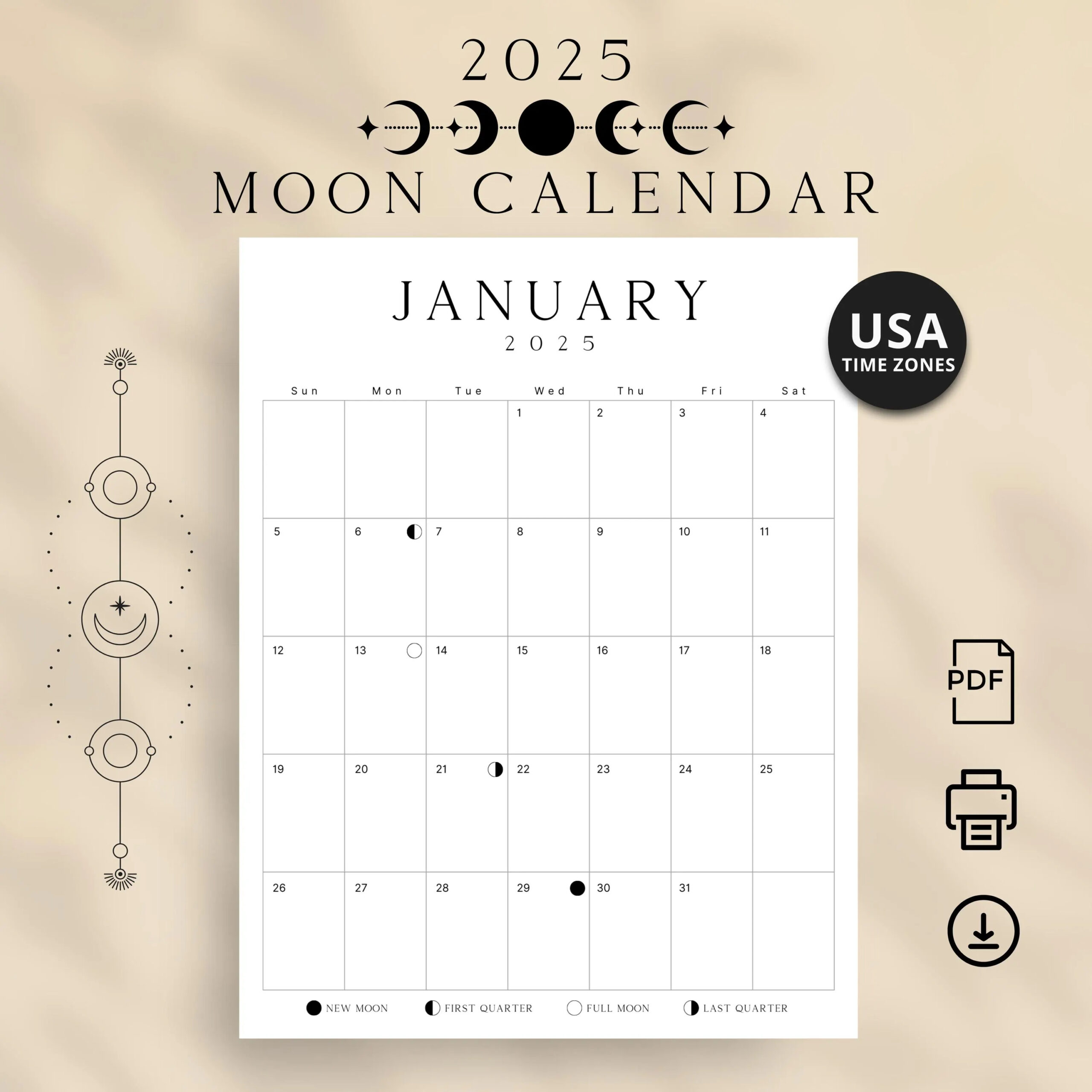 Printable Moon Phases Calendar For July 2025