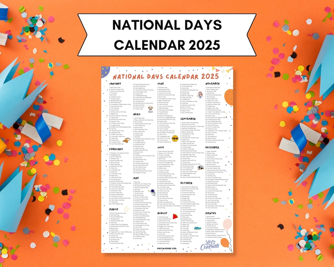2025 National Days Calendar Printable Fun Wacky Holidays PDF Etsy