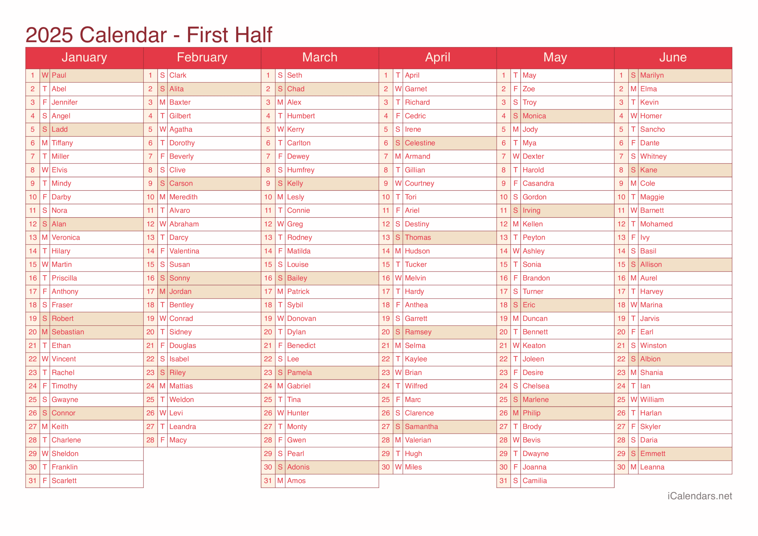 2025 Printable Calendar PDF Or Excel