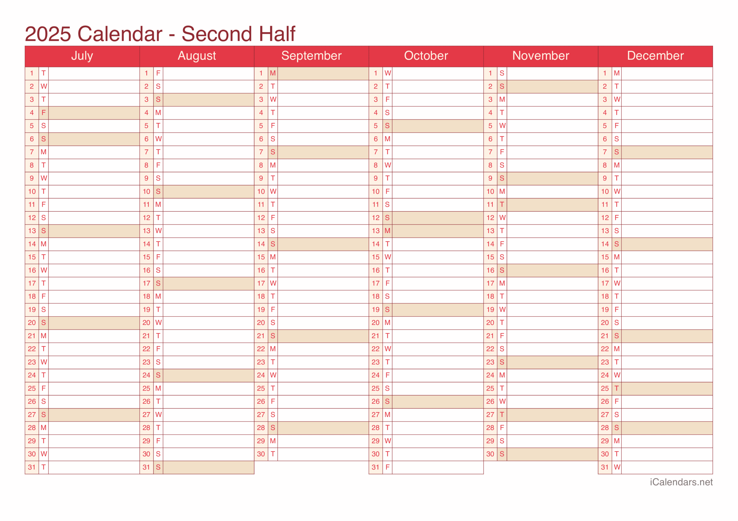 Year Calendar 2025 Printable Free Download