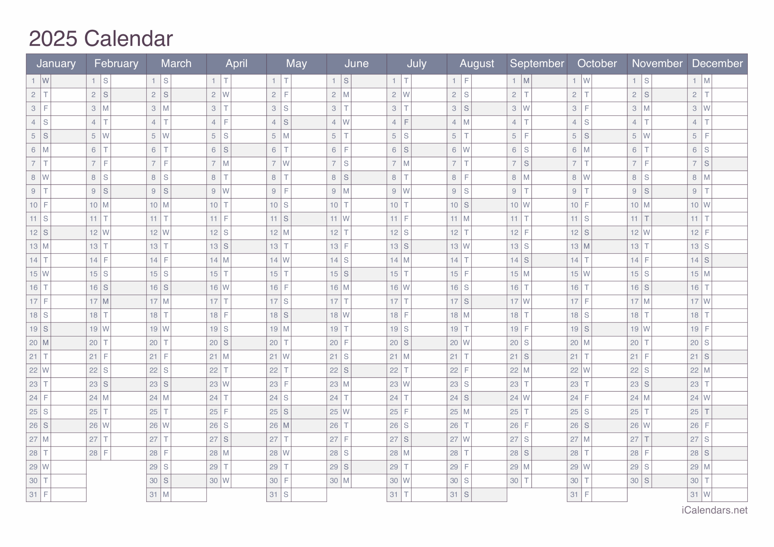Full Page Calendar Printable 2025