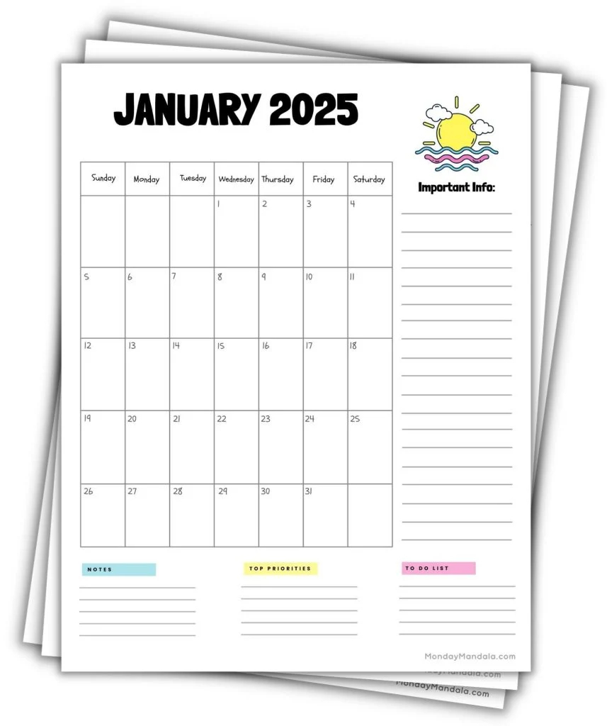 Mini Binder Calendar Printable 2025