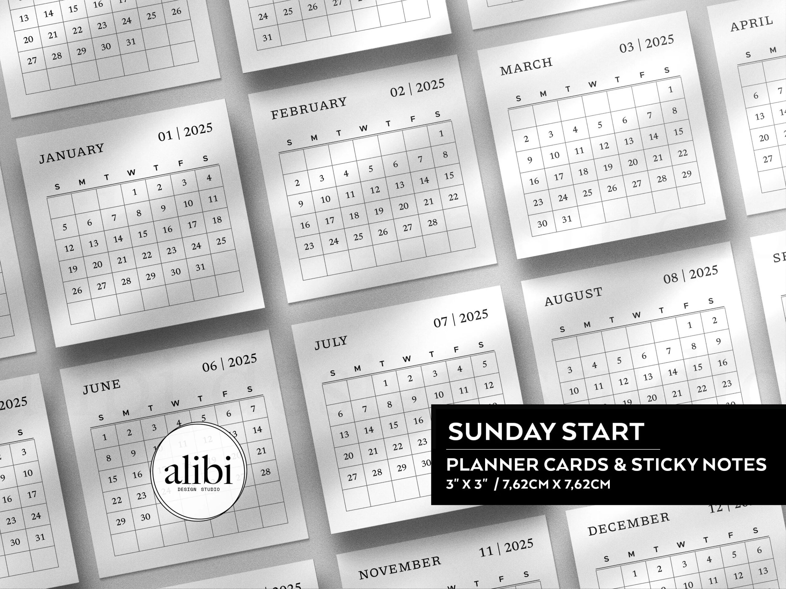 2025 Printable Sticky Notes 3x3 Mini Calendar Printable Planner Cards SUNDAY START Etsy