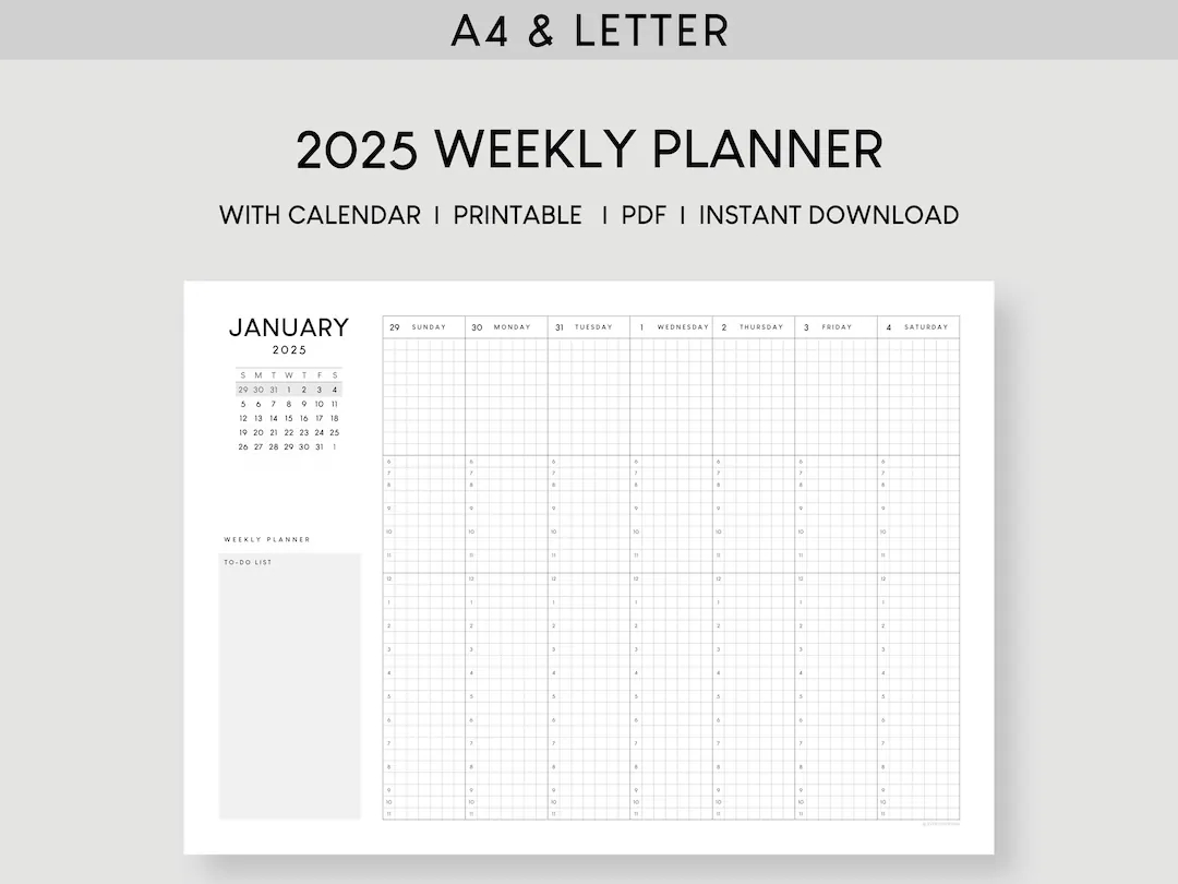 2025 Weekly Planner With Calendar A4 Letter Dated Hourly Printable Template 52 Week Schedule Desk Planner Week At A Glance Etsy 2025 Weekly Planner With Calendar A4 Letter Dated Hourly Printable Template 52 Week Schedule Desk Planner Week At A Glance Etsy