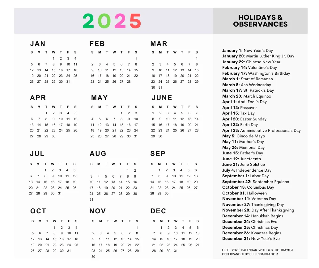 2025 Calendar Printable Word
