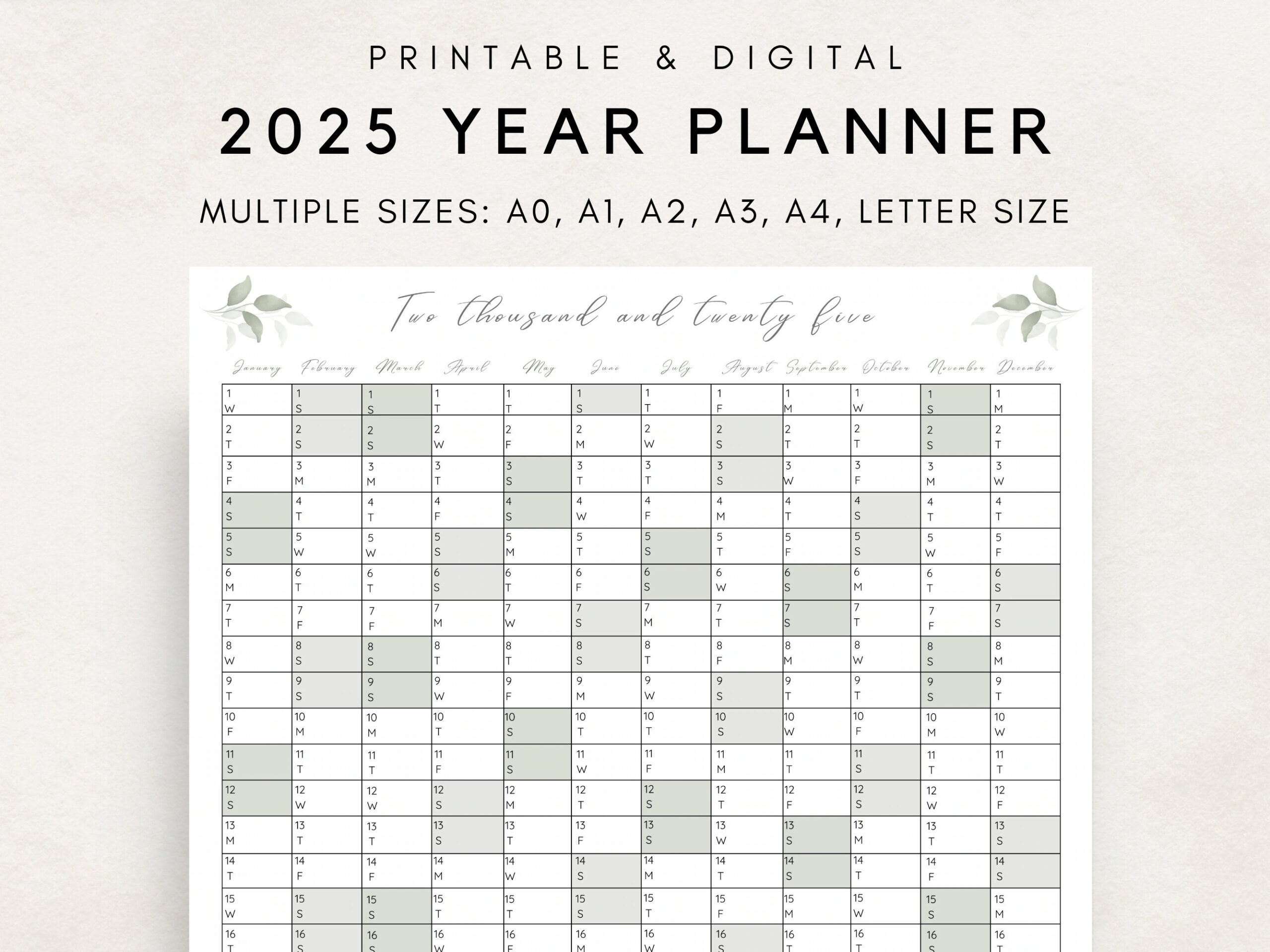 2025 Yearly Planner Printable Yearly Planning Calendar Calendar Poster Digital Calendar 2025 Calendar 2025 Planner Annual Overview Etsy