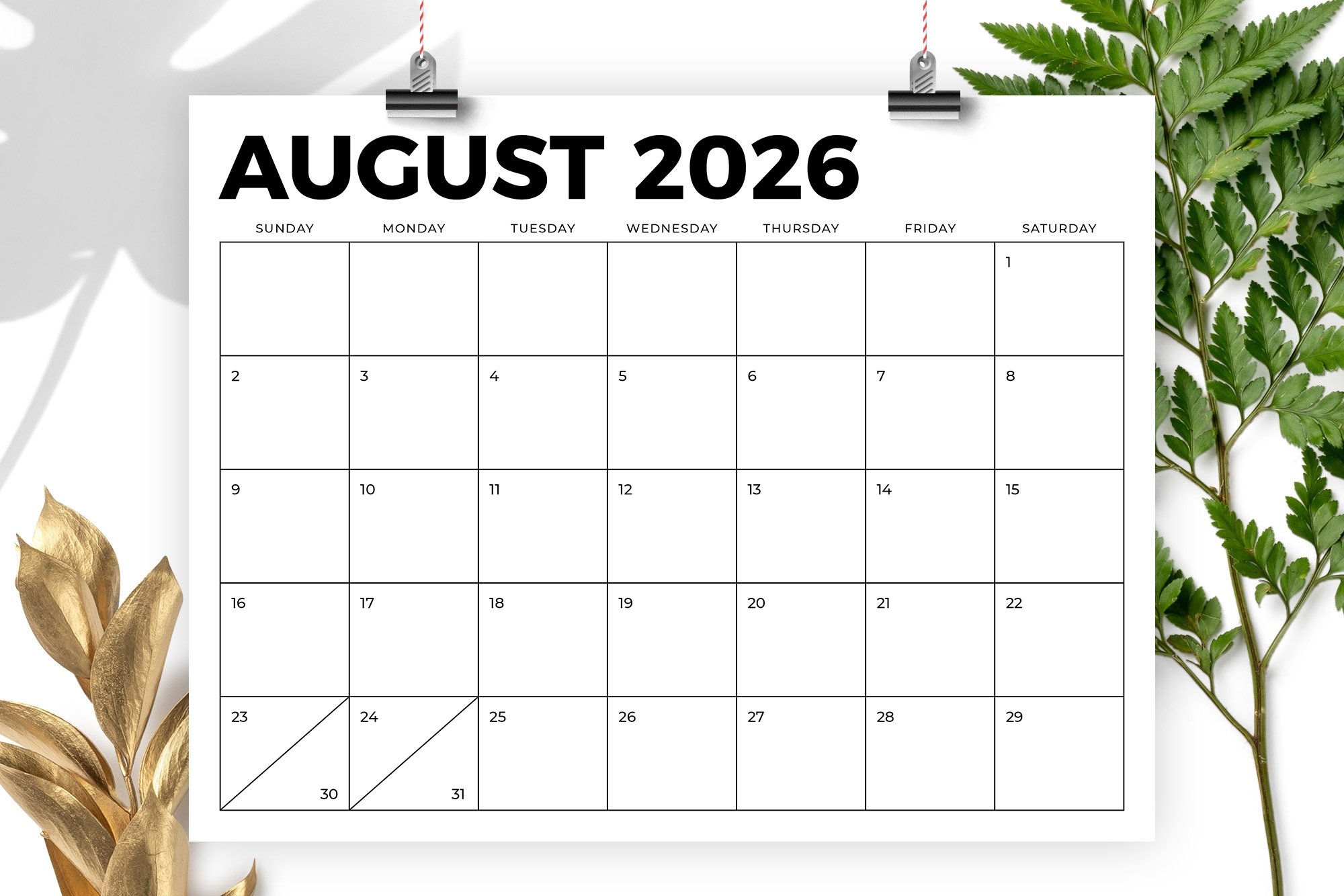 Free August 2026 Printable Calendar