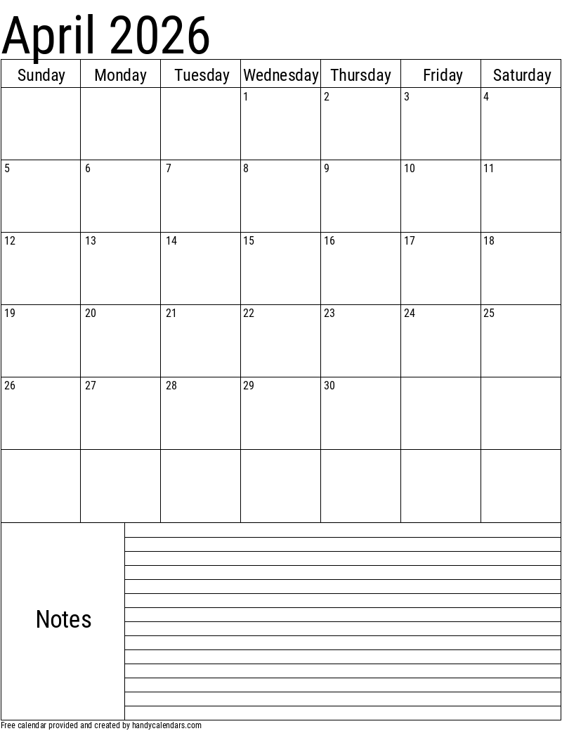 Blank Printable 2026 Calendar