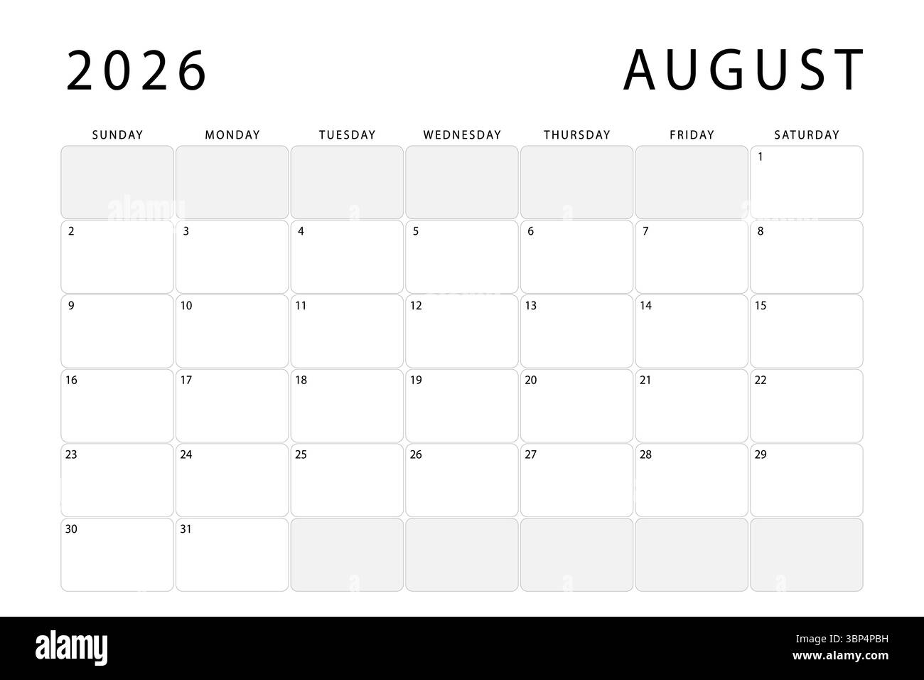 Big Square Printable Calendar August 2026