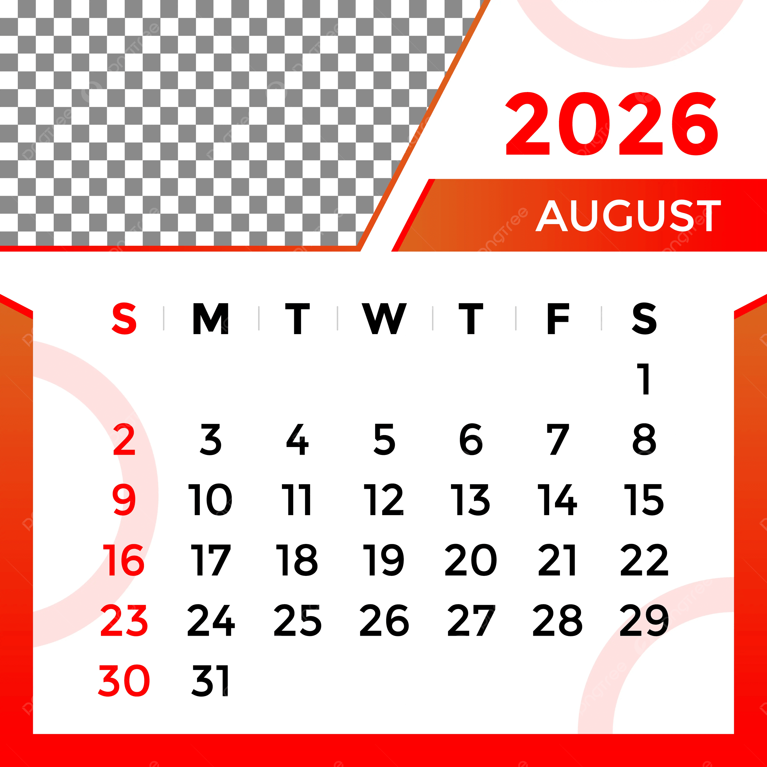 August Calendar 2026 Printable Cute