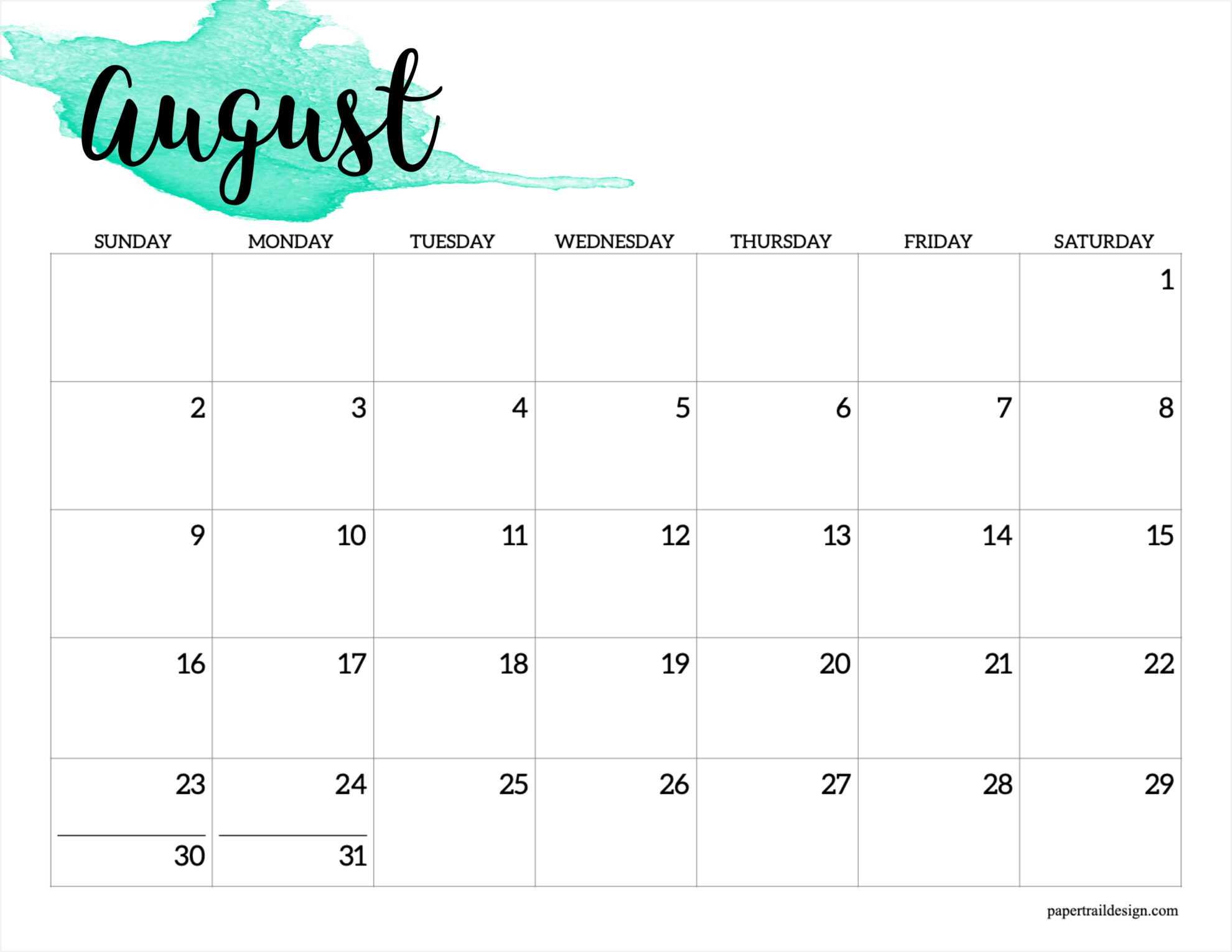 2026 Calendar Printable Watercolor Paper Trail Design