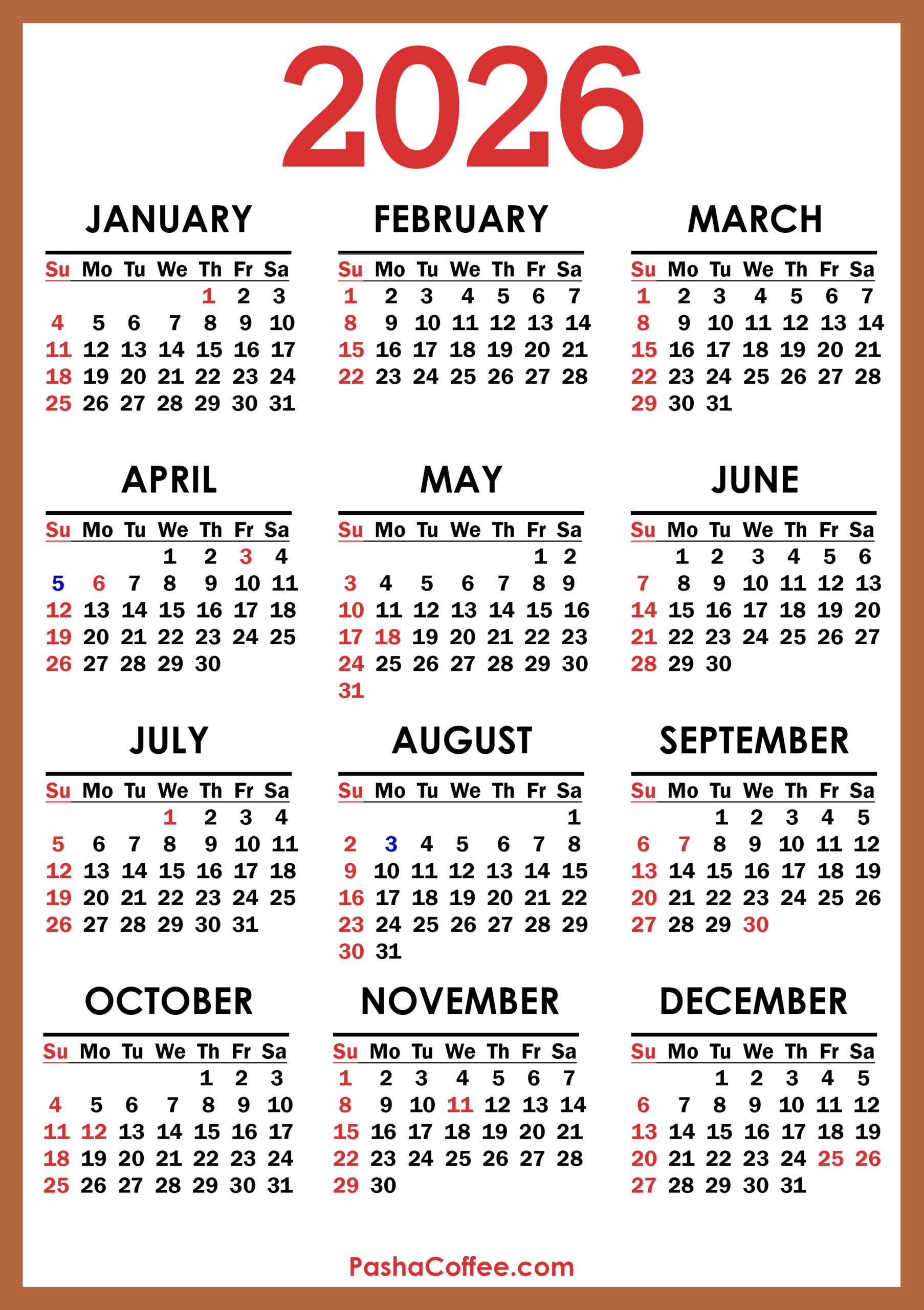 2026 Calendar With Canada Holidays Printable Free Vertical PashaCoffee