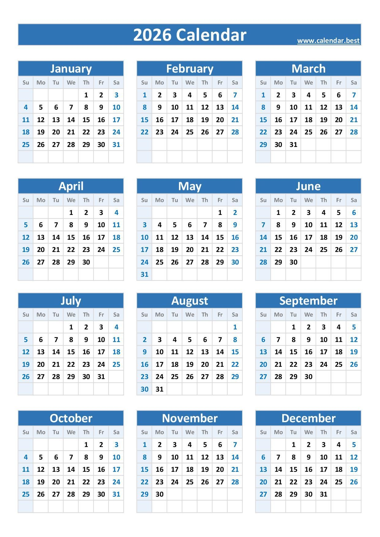 2026 Calendar Printable Pdf