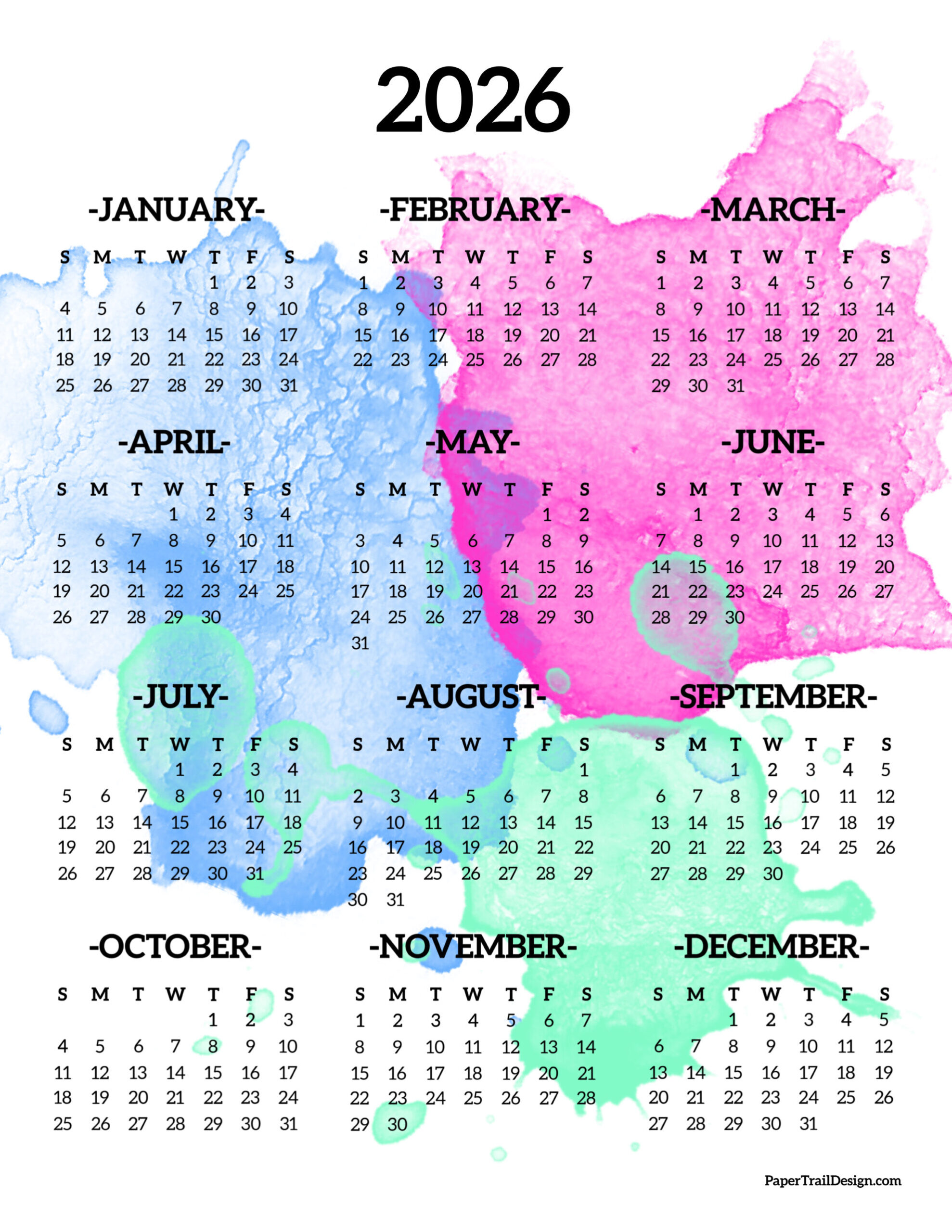 Free Blank Printable Calendar 2026 Free Blank Printable Calendar 2026