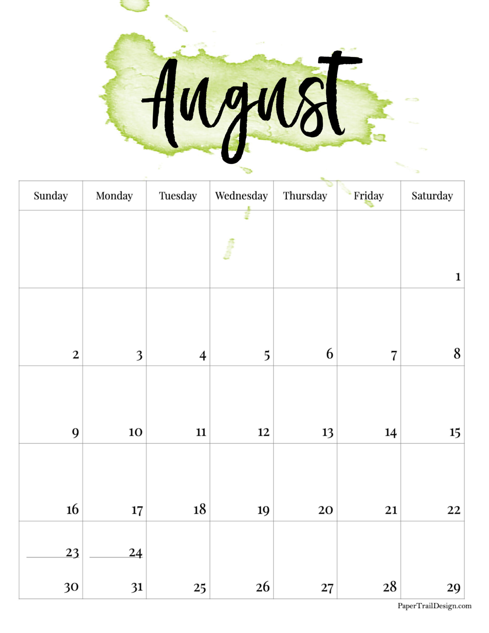 August 2026 Blank Calendar Printable Free