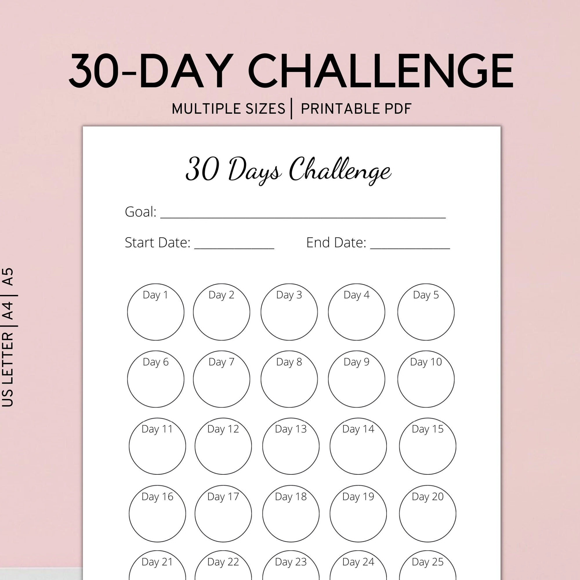 30 Day Challenge Tracker Printable Monthly Habit Tracker Progress Tracker Initiative Tracker A4 LETTER A5 Etsy