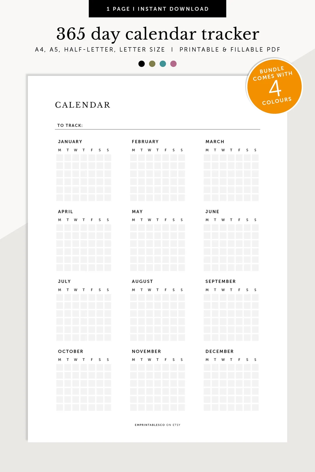 Printable 365 Day Calendar