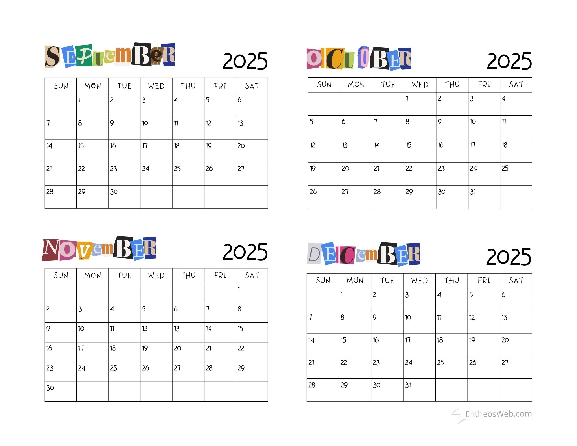 4 Month Calendar Printables September October November And December 2025 EntheosWeb 4 Month Calendar Printables September October November And December 2025 EntheosWeb