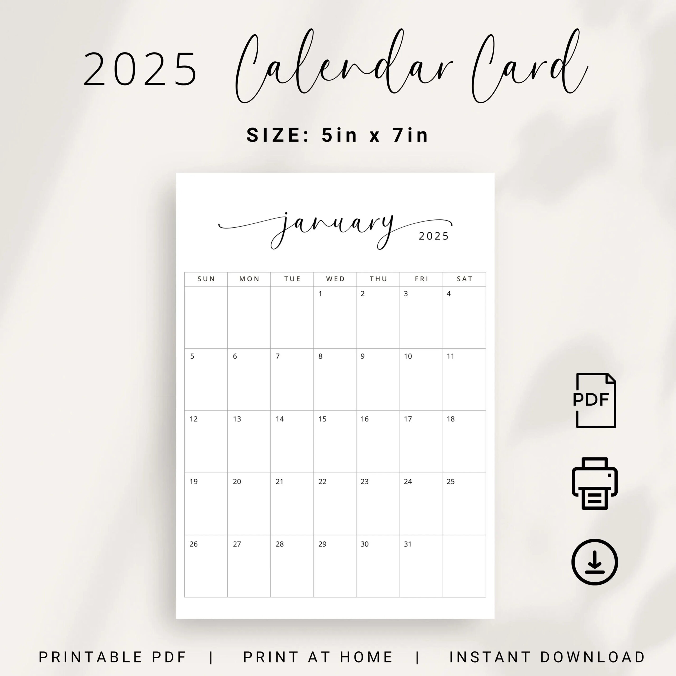 5x7 Inch 2025 Calendar Small Planner 2025 PRINTABLE Desk Calendar Elegant Instant Download 2025 Monthly Planner 5x7 Work Home Planner PDF Etsy