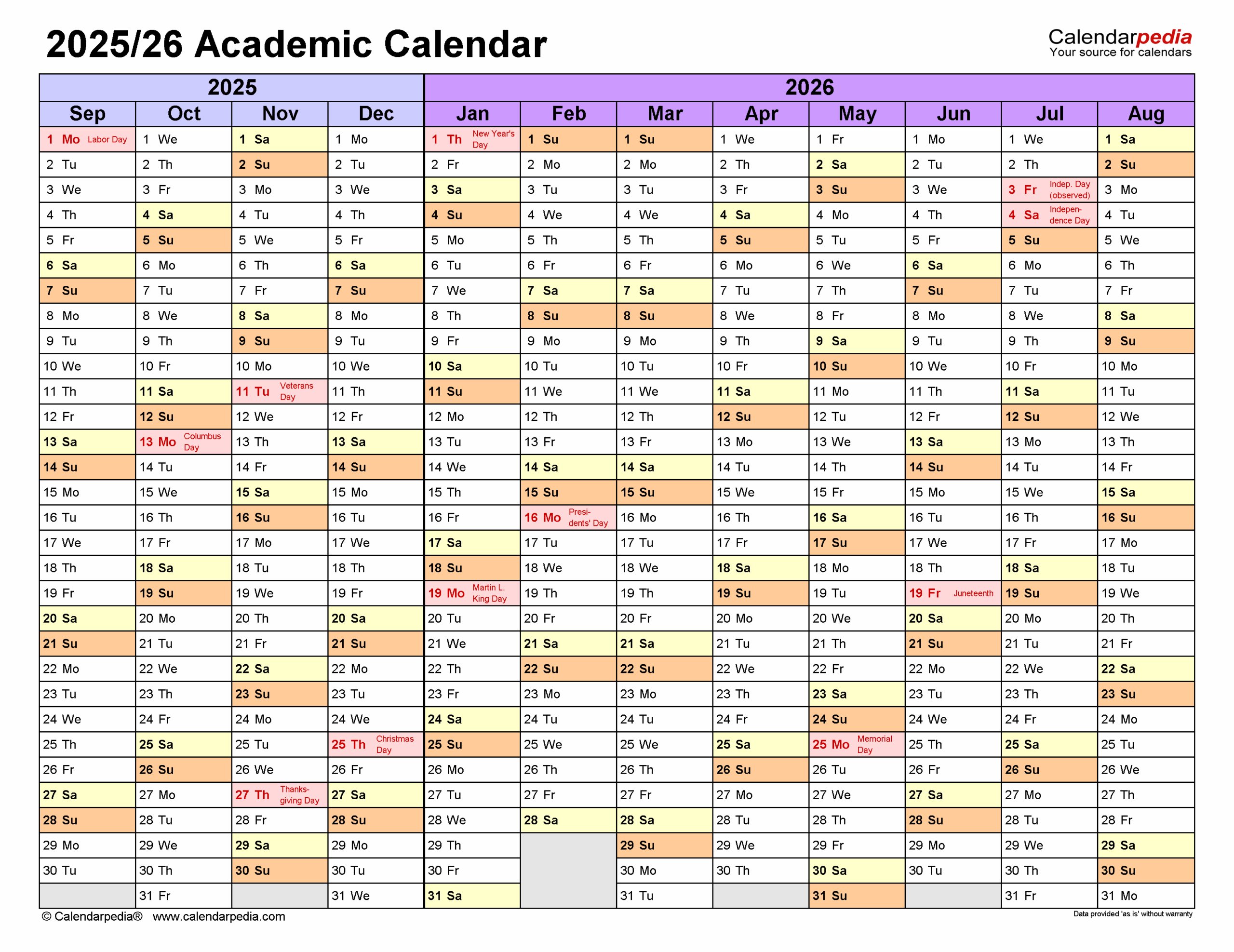 Academic Calendars 2025 2026 Free Printable PDF Templates Academic Calendars 2025 2026 Free Printable PDF Templates