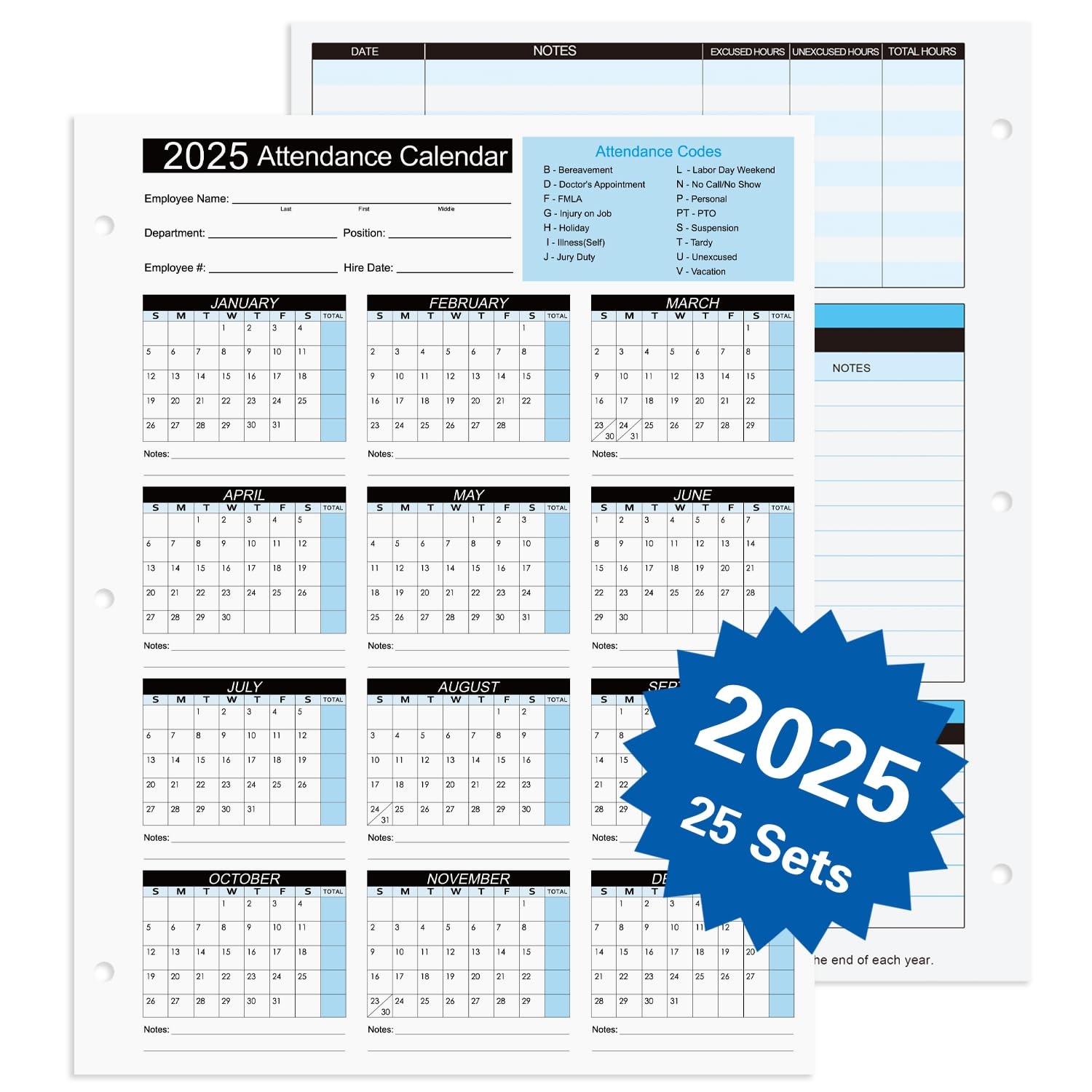 Amazon 2025 Attendance Calendar Work Tracker Attendance Calendar Cards 8 5 X 11 Cardstock Pack Of 25 Sheets Office Products
