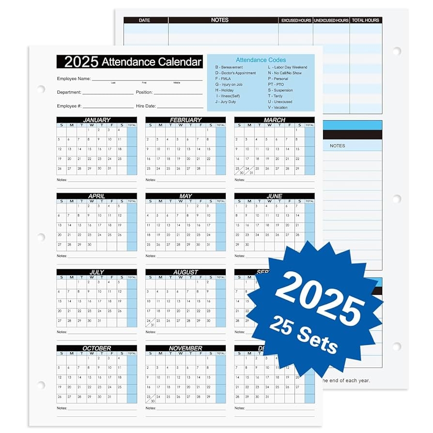 Printable 2025 Attendance Calendar