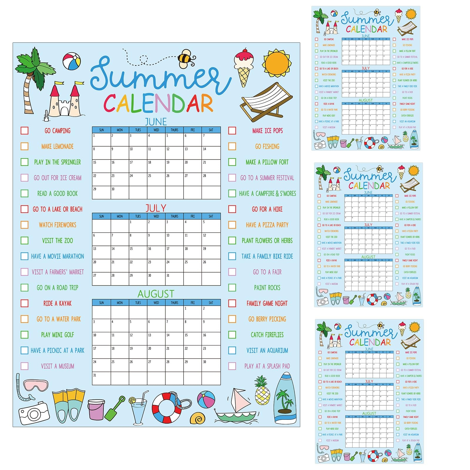 June July August Printable Calendar