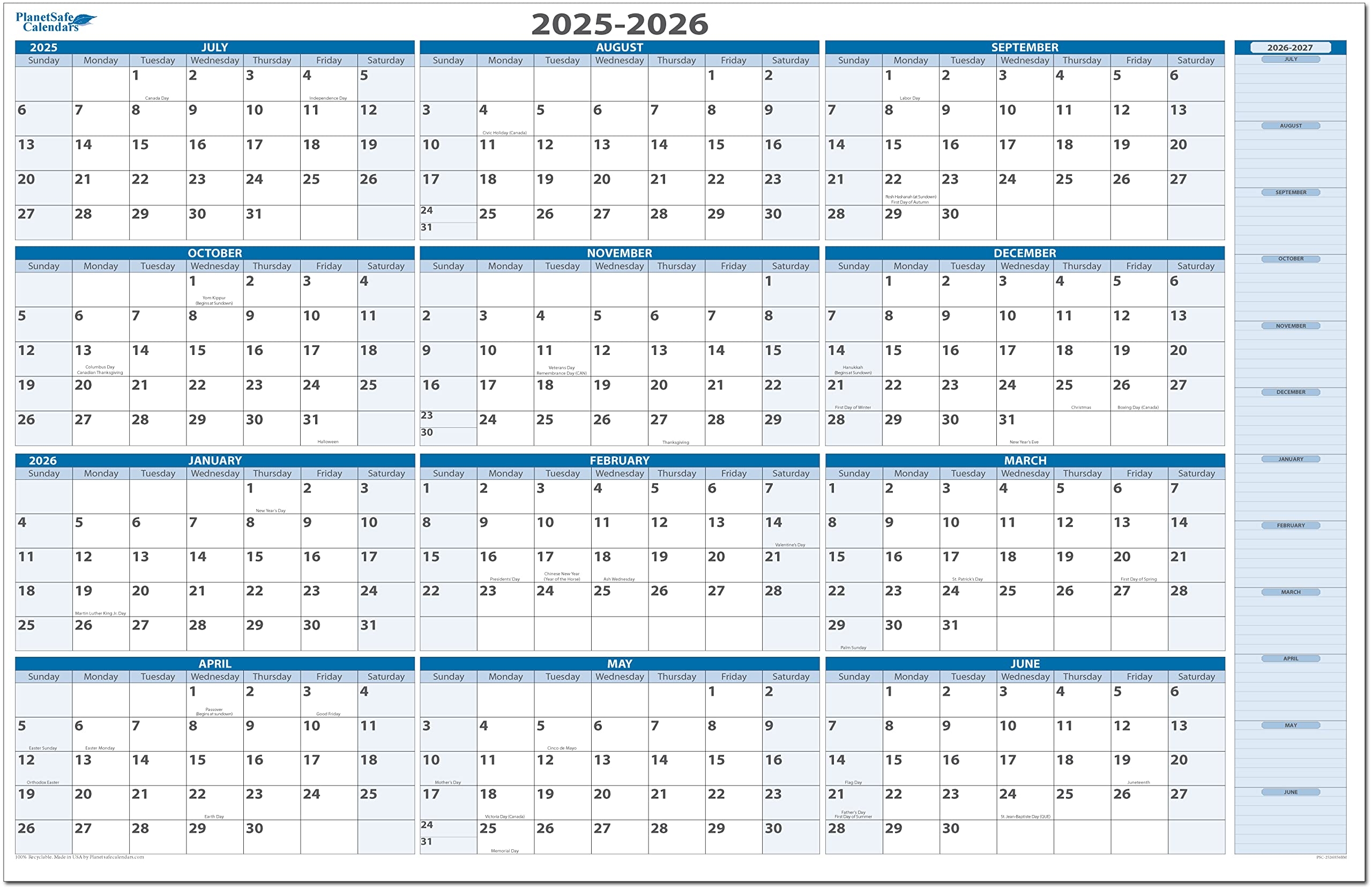 2025 Monthly Calendar Split Printable Template