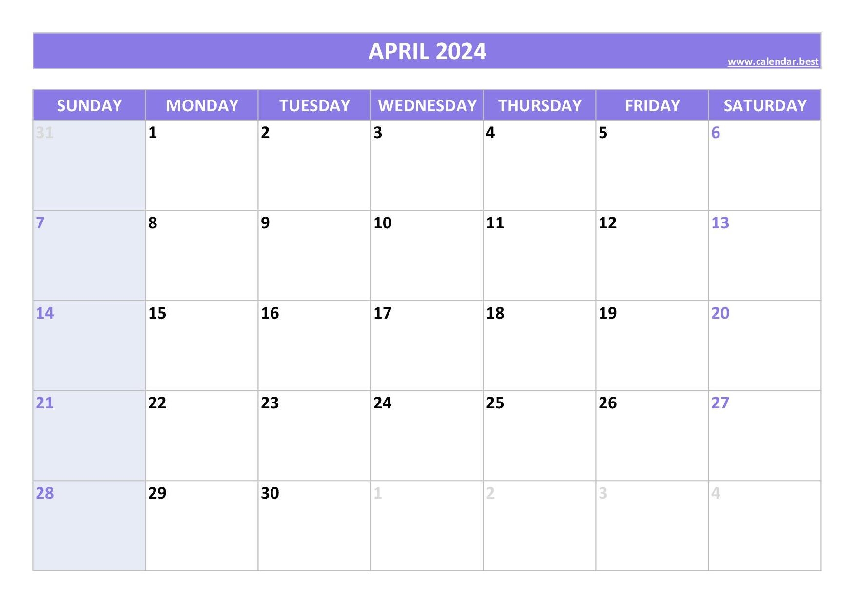 April 2024 Calendar Calendar best April 2024 Calendar Calendar best